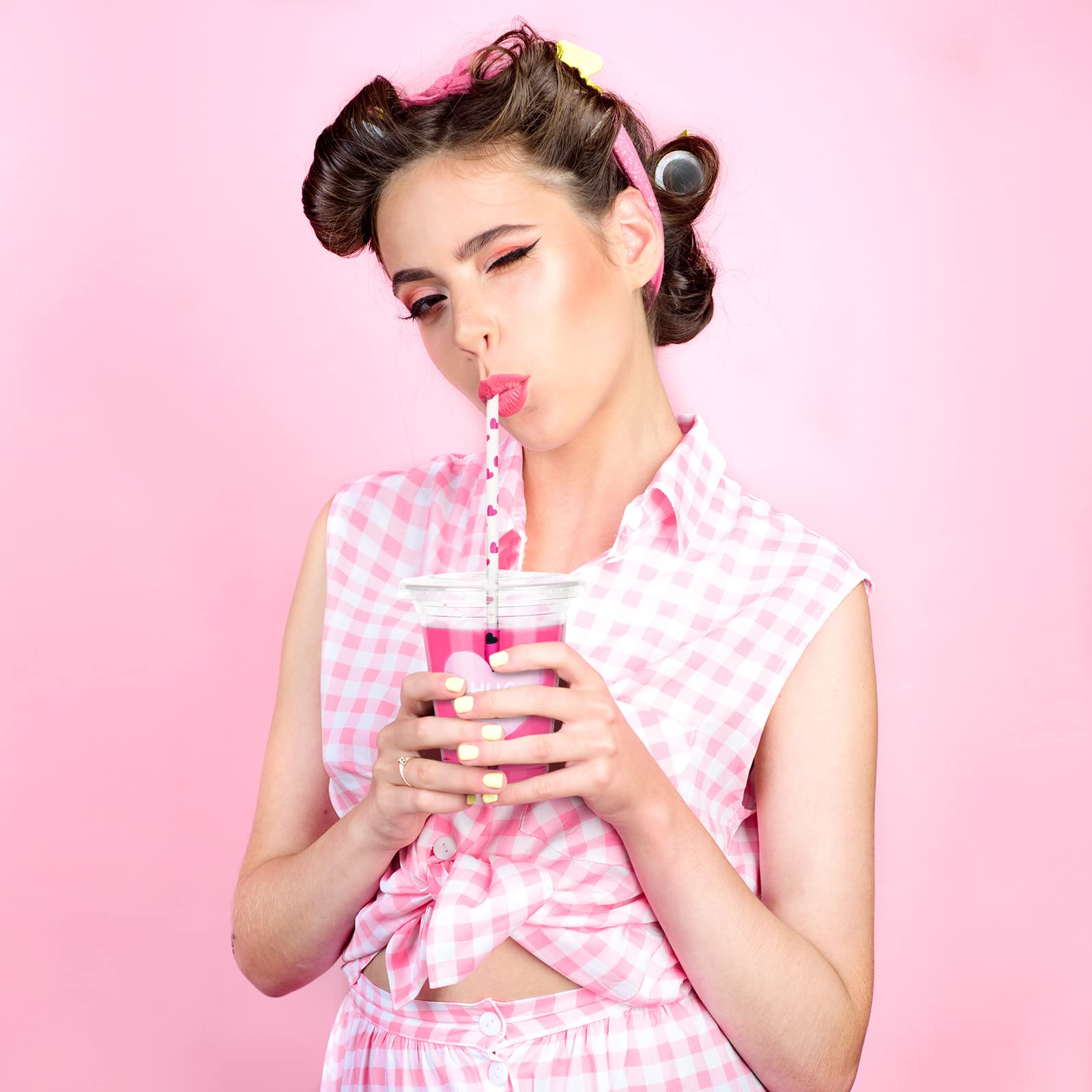 Eaasty 20 Sets Valentine'S Day Disposable Cups With Lid And Straws,12 Oz Clear Plastic Valentines Cups With Heart Shaped Sticker