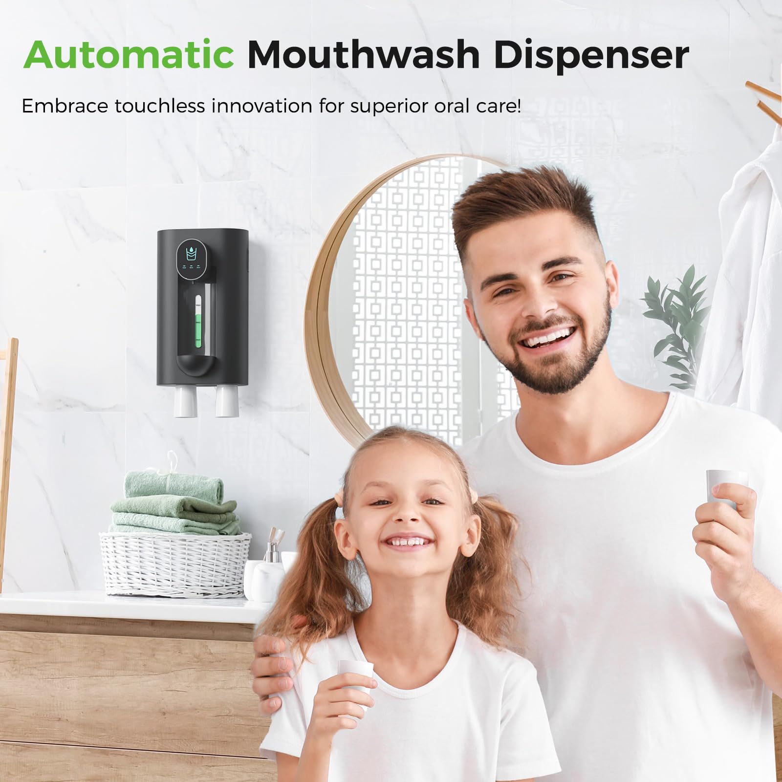 Oylik Automatic Mouthwash Dispenser 18.26 Oz Touchless Mouthwash Dispenser For Bathroom 2 Magnetic Cup Usb Rechargeable And 3 Di