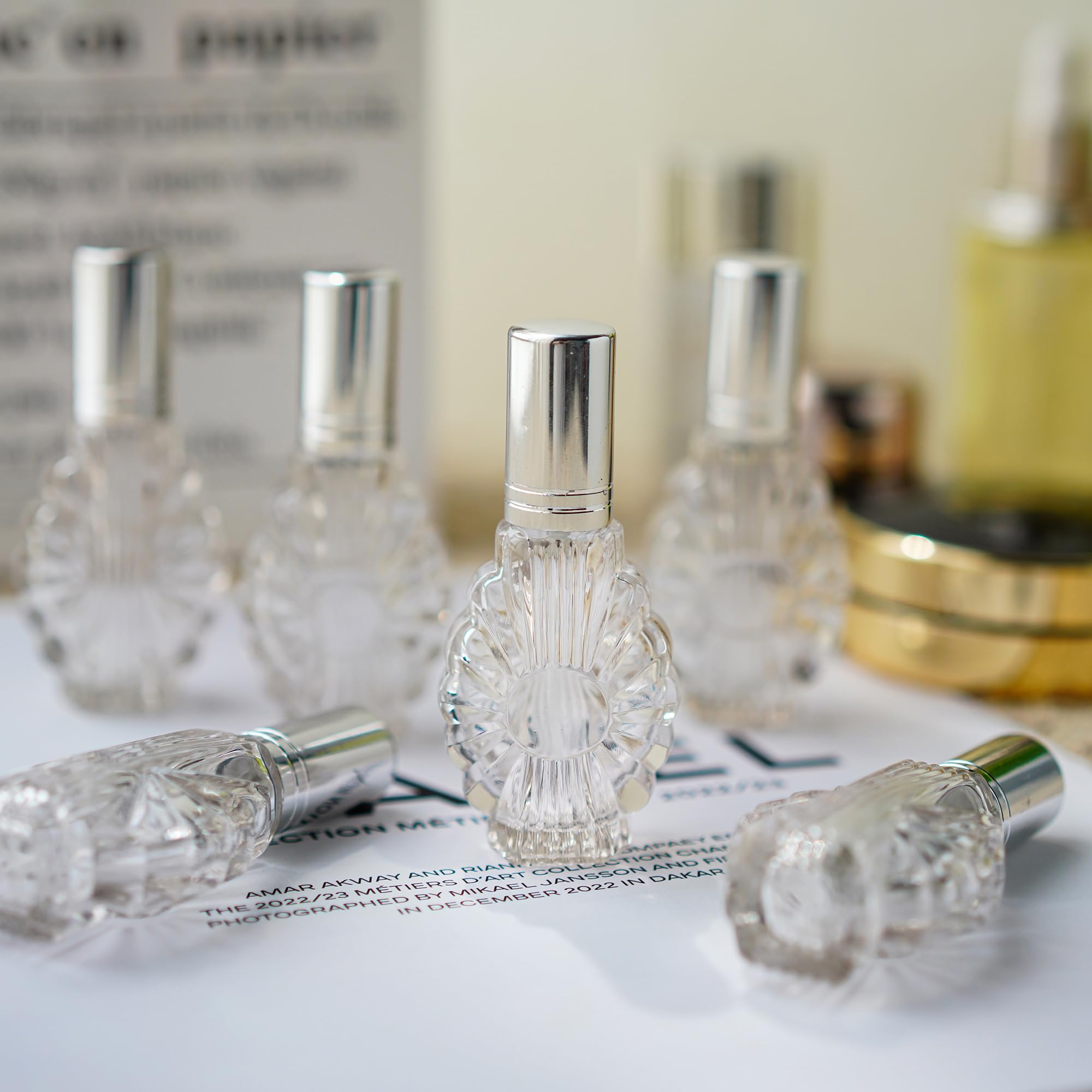 Yu Feng 12Pcs Empty Engraved Glass Perfume Atomizer Bottles With Funnels Pipettes Dispensers,Refillable Spray Perfume Bottles