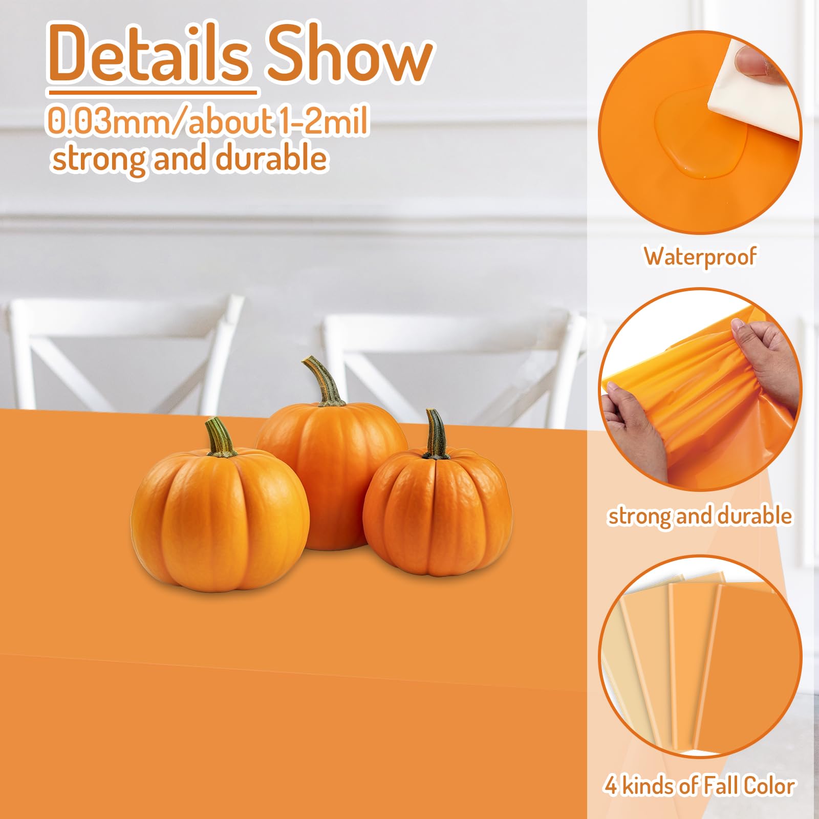 Whaline 16Pcs Orange Plastic Tablecloth 4 Orange Rectangle Little Cutie Tablecover Waterproof Table Cloth for Fall Thanksgiving