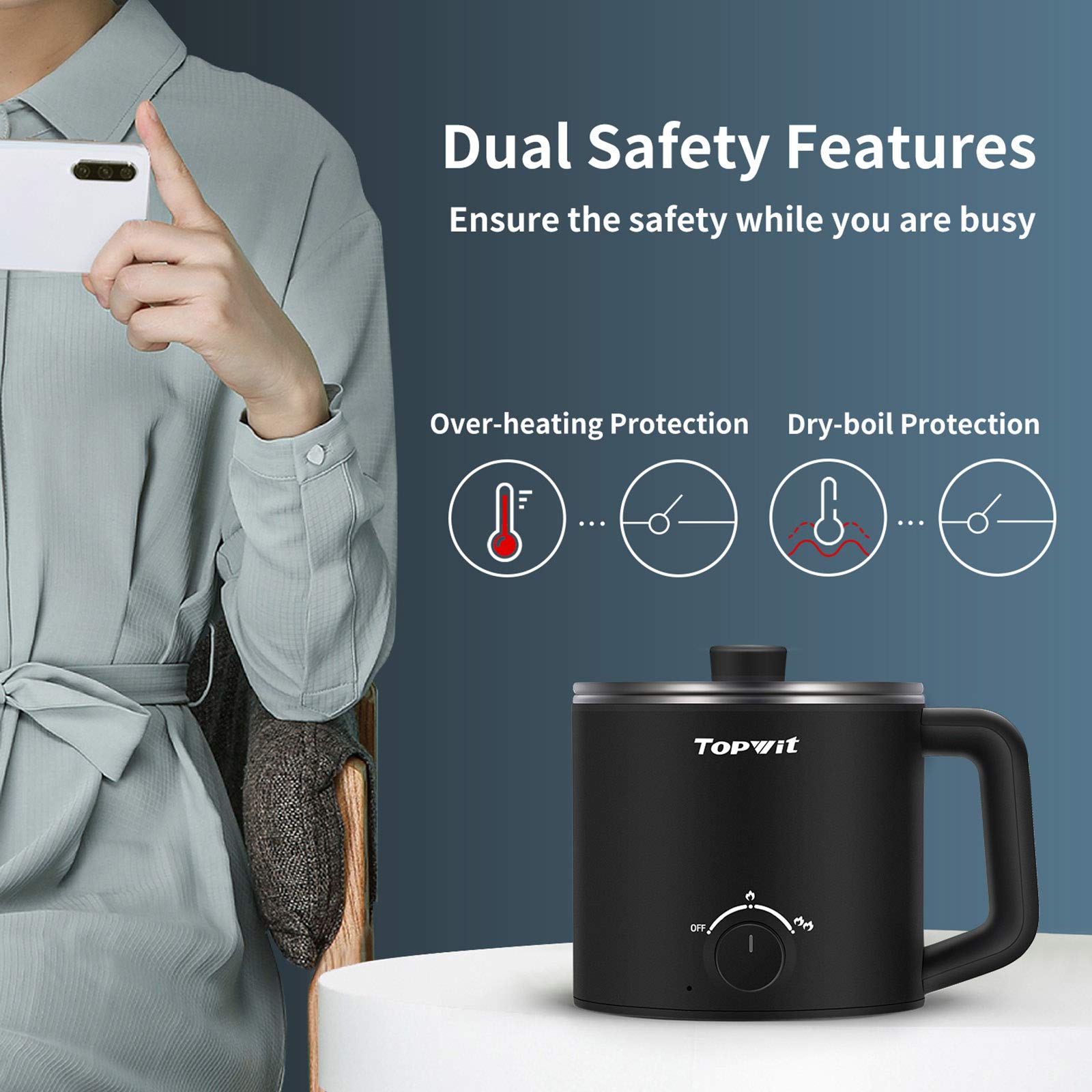 Topwit Hot Pot Electric, Electric Pot, 1.6L Ramen Cooker, Multifunctional Electric Cooker For Pasta, Shabu-Shabu, Oatmeal, Soup