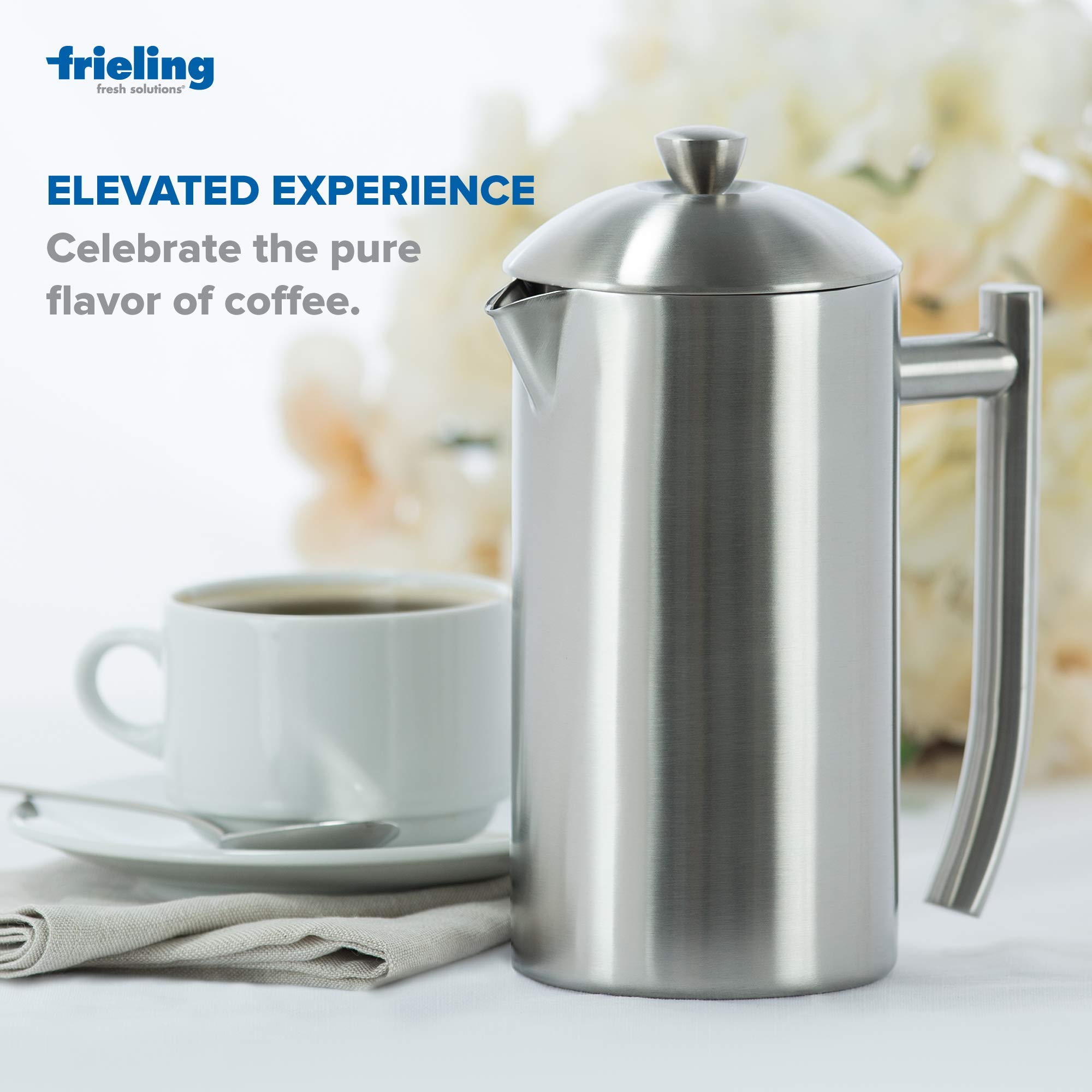 Frieling Double-Walled Stainless-Steel French Press Coffee Maker - Brushed 17 Ounces - Camping French Press - Stainless Steel Co