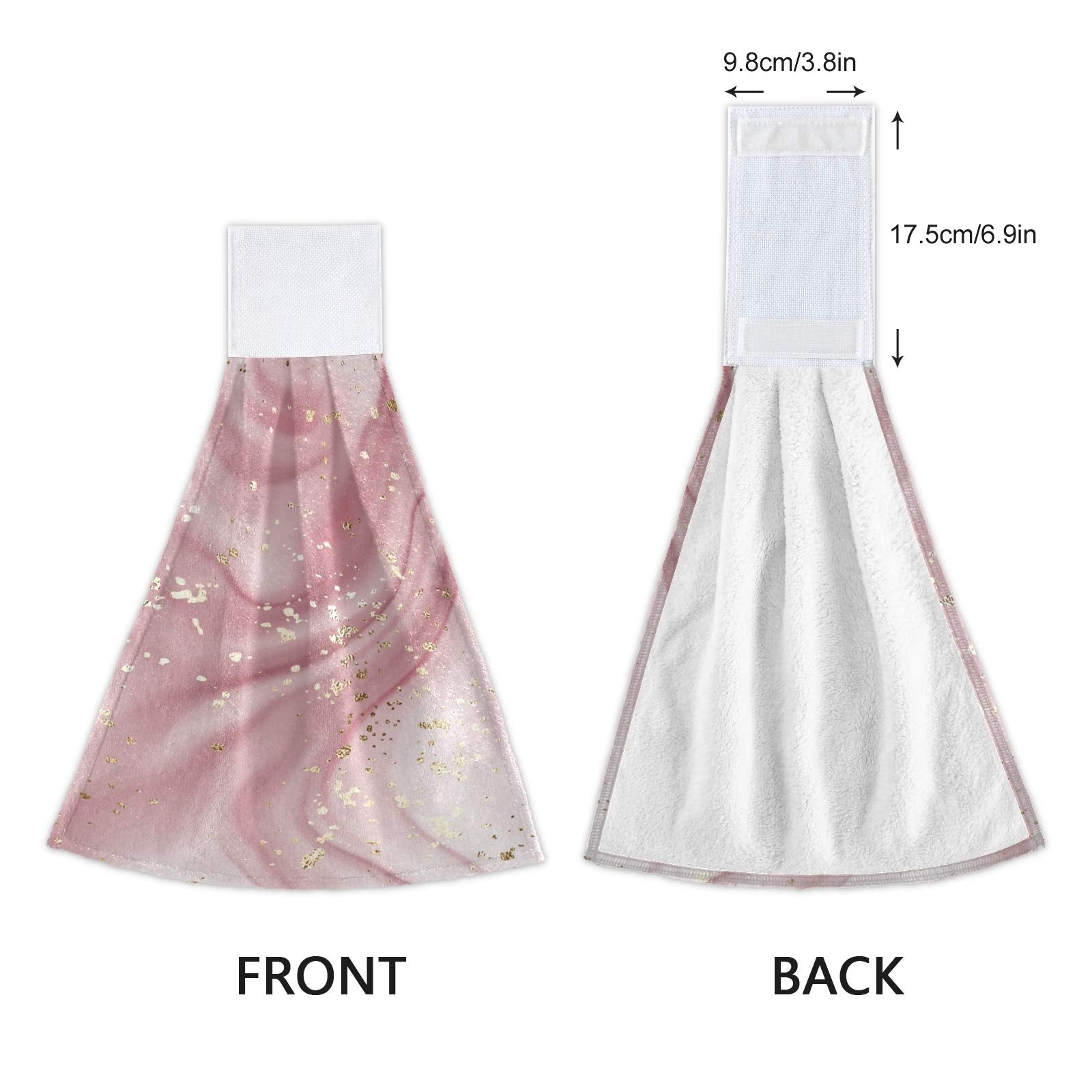 Selerdon Kitchen Hand Towel Pink Marble Golden Hanging Tie Towels 2 Pieces Fast Dry Absorbent Soft Touch Hanging Kitchen Towels Used for Home Kitchen Bathroom Decoration