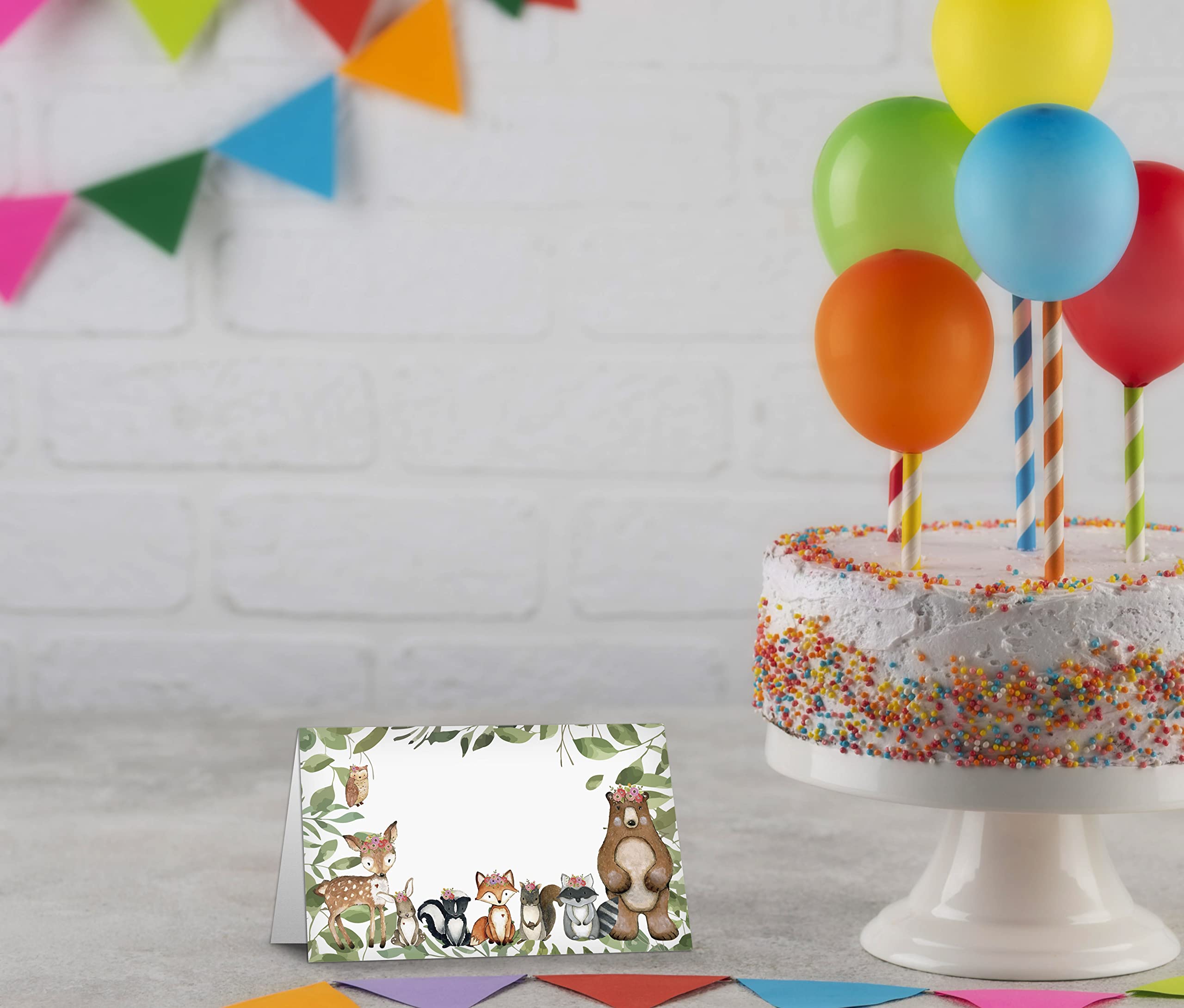 Table Place Card, Jungle Safari Animal Themed Tent Style Cards, Pack Of 25 Half-Fold Reception Place Cards, Perfect For Baby Sho