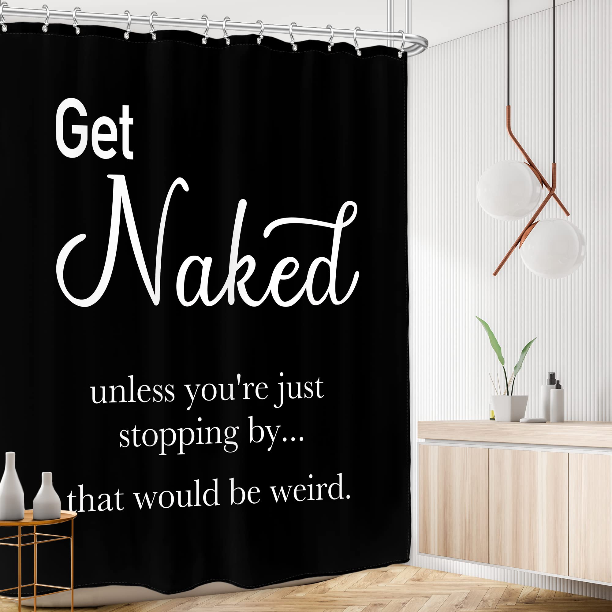 Ambzek Black Get Naked Shower Curtain For Men 72Wx72L Inch White Black Bathroom Accessories Inspirational Funny Quotes Shower Cu