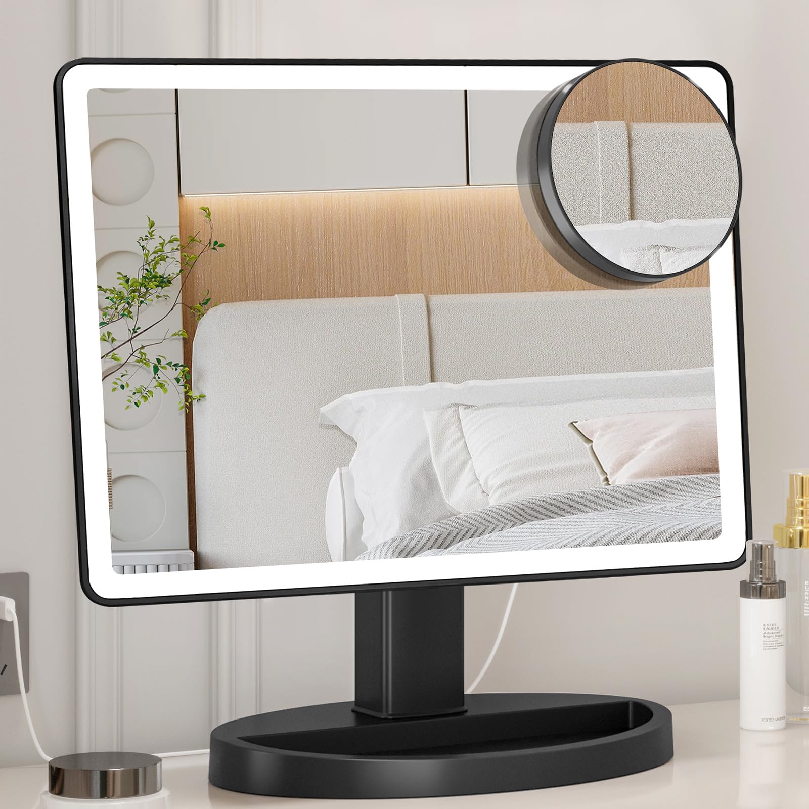 Large Lighted Vanity Makeup Mirror (X-Large Model)- 3 Color Lighting Modes Light Up Mirror With 88 Led, 360 Rotation Touch Scree