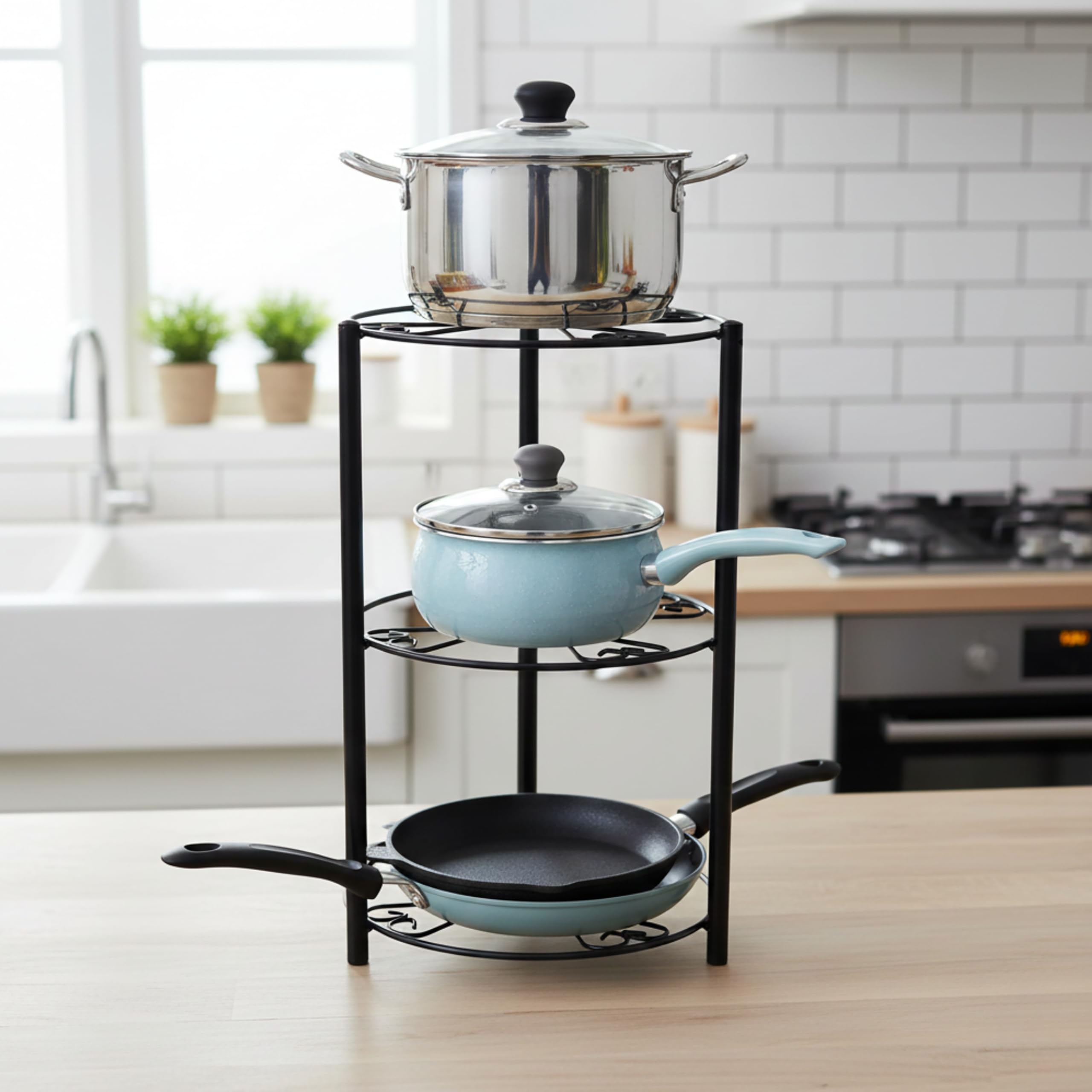 D&V Engineering 3 Tier Kitchen Countertop Organizer/Plate Stand/Utensil Rack For Kitchen Black