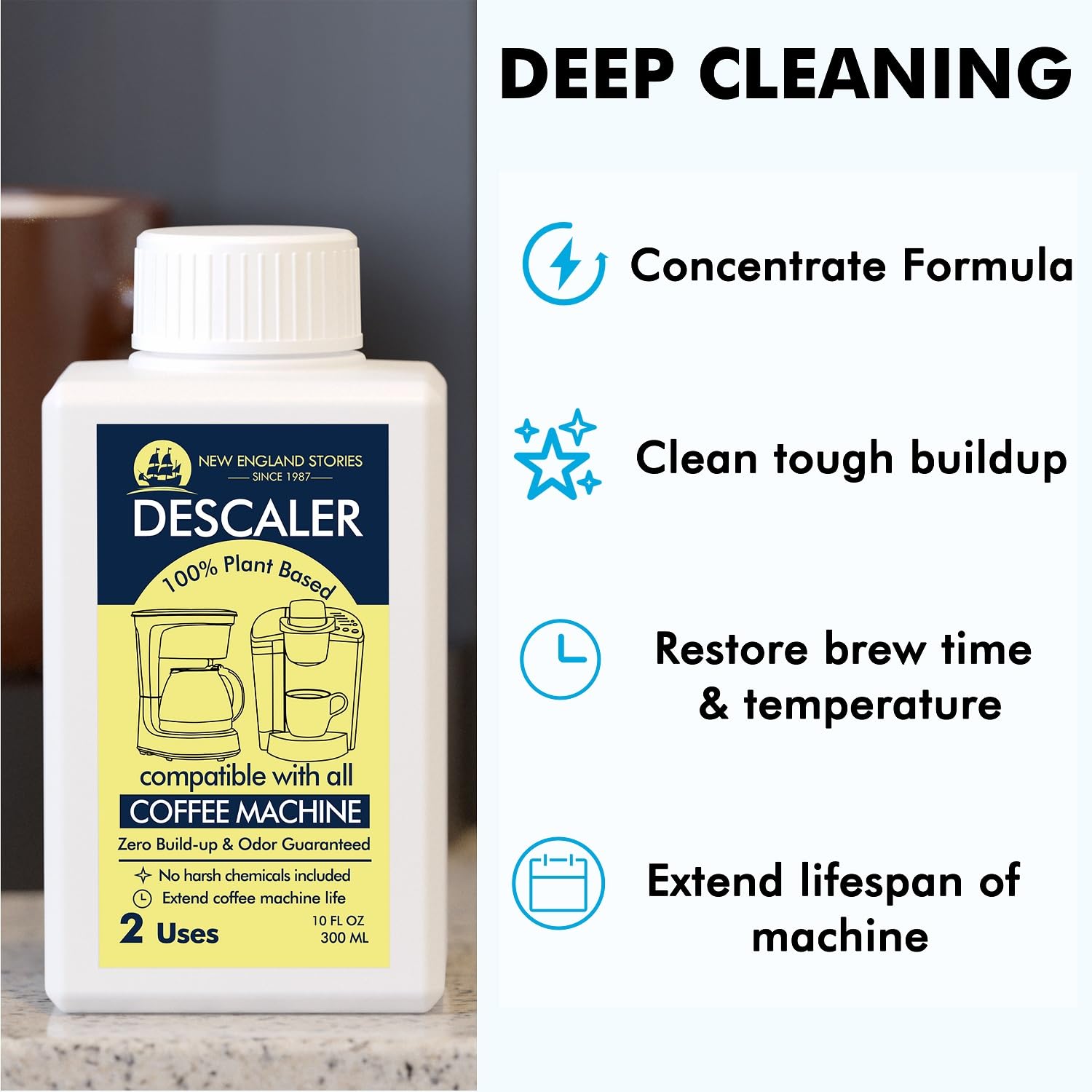 Coffee Machine Descaler - 10Oz (2 Uses), Universal Descaling Solution Compatible With Keurig, Nespresso, Delonghi And All Single