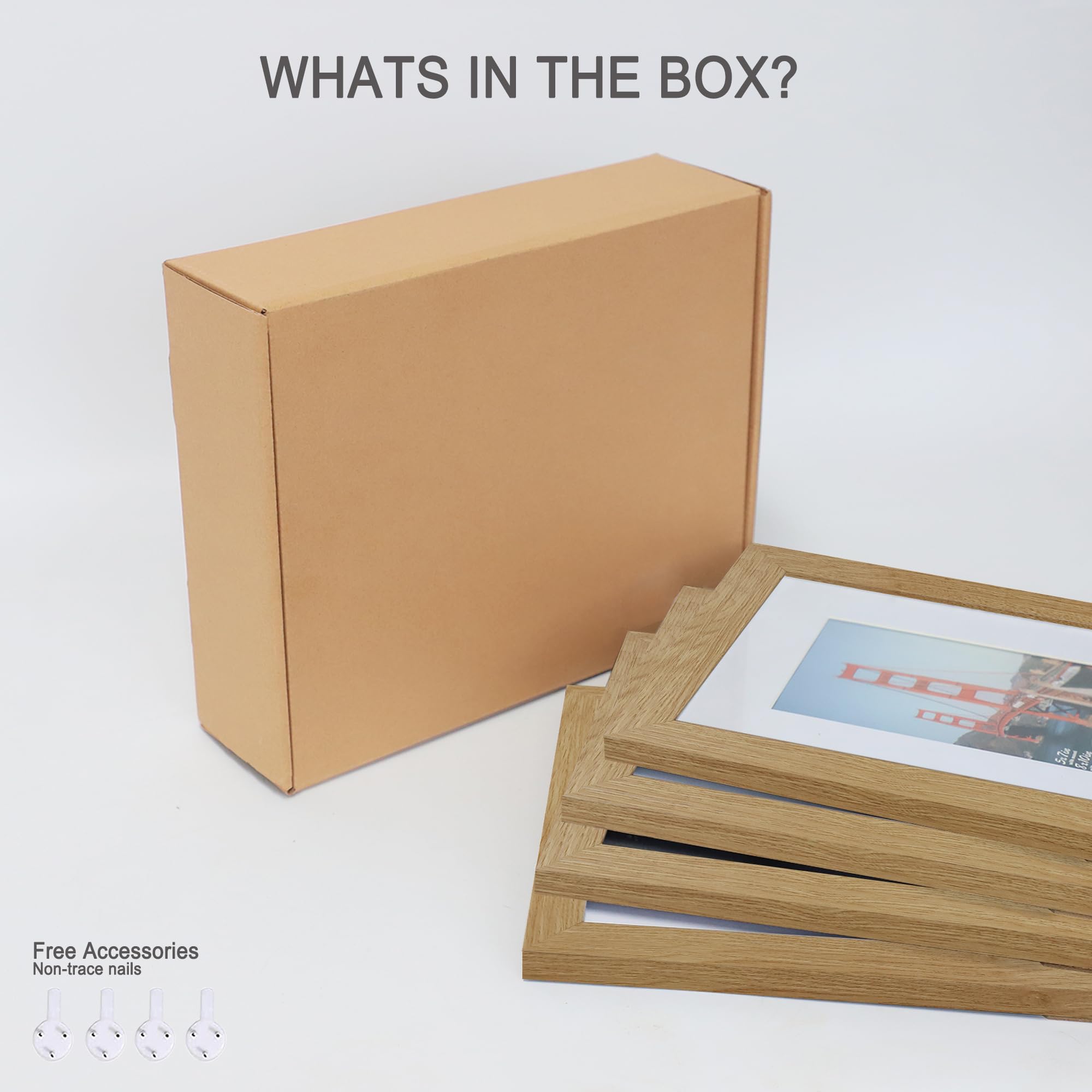 Hongkee 5x7 Picture Frame Set of 4, Made of Real Glass and Natural Oak Wooden Frame, 5 by 7 Photo for Wall or Tabletop - Display