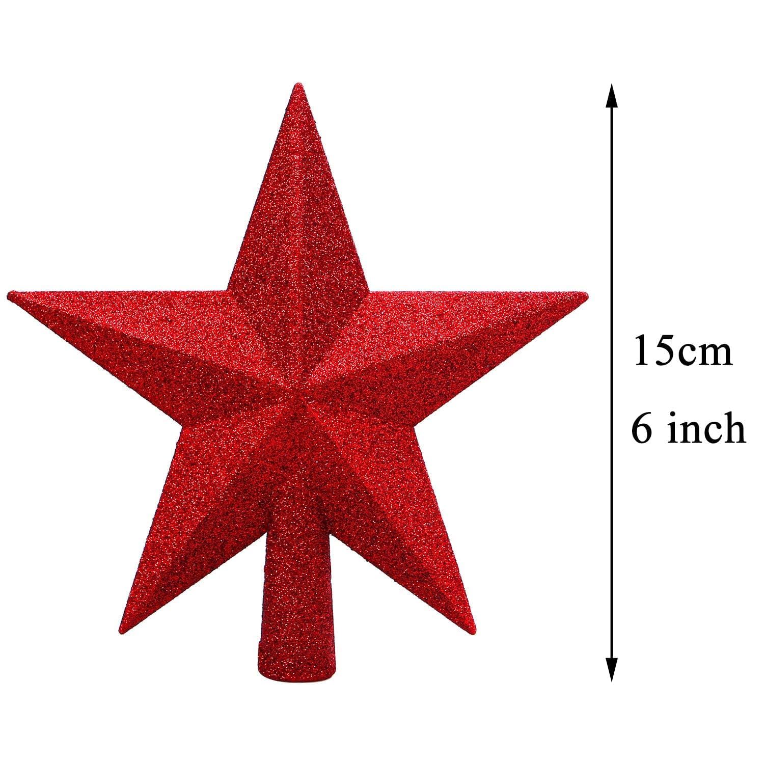 Aneco Red Glitter Mini Christmas Tree Topper Shatter-Proof 6 Inch Christmas Tree Decoration Treetop for Holiday Ornament or Home