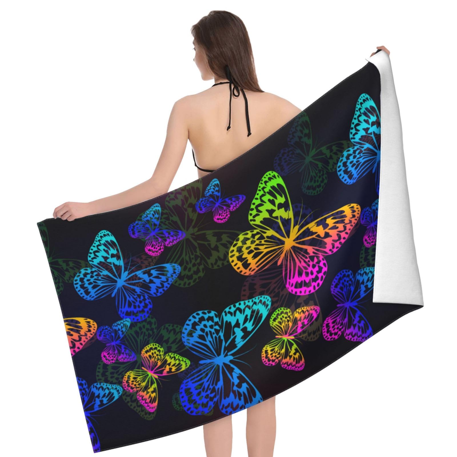Voohddy Butterfly Flying Beach Towel Large Soft Absorbent Microfiber Quick Dry Oversized Bath Towels For Bathroom Women Men Pool