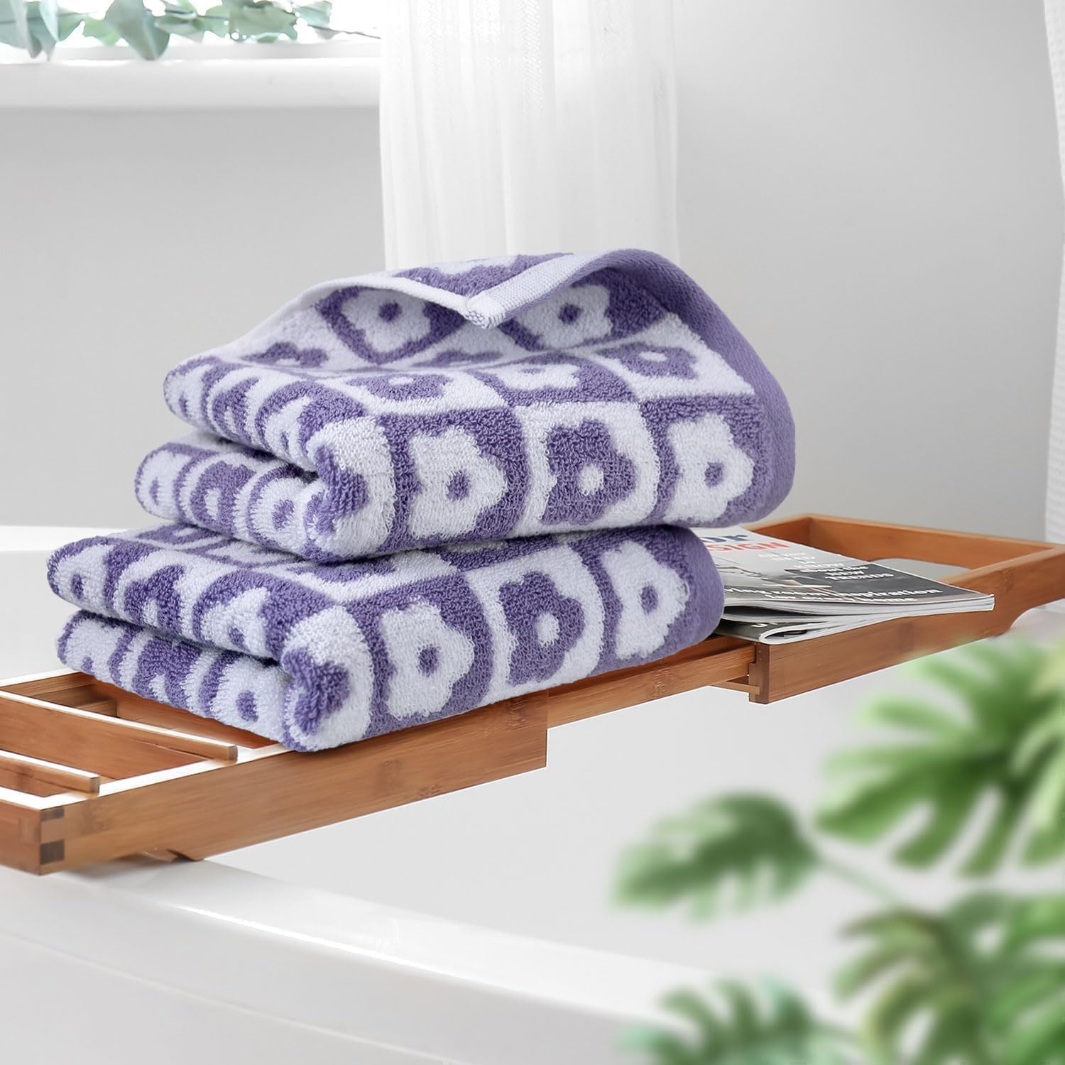 Jacquotha Cotton Hand Towel Set Of 4 - Checkered Floral Bathroom Hand Towels For Everyday Use Valentines Gifts For Her Wife Mom
