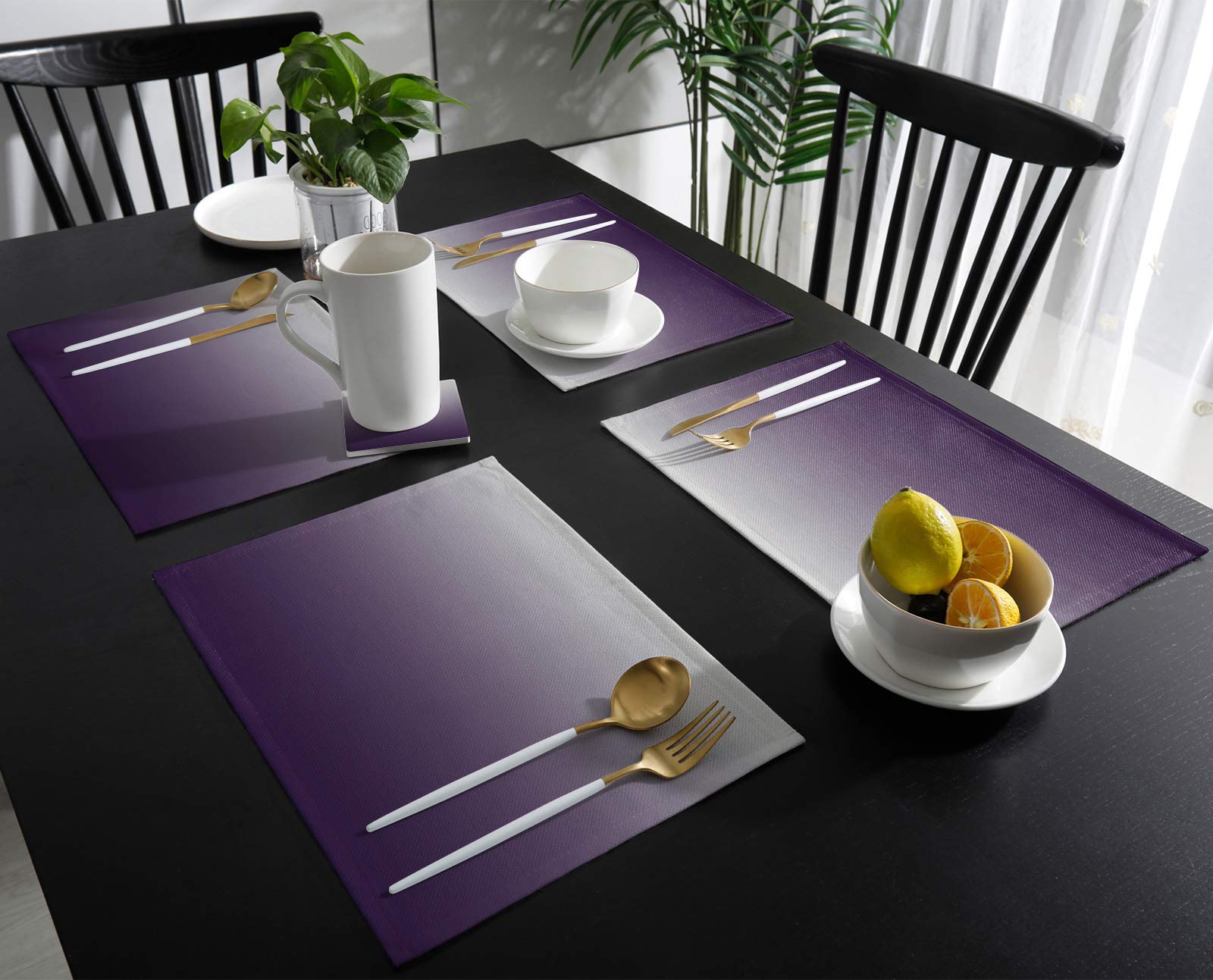 Placemats For Dining Table Set Of 6 Purple Gray Gradient Linen Table Mats For Kitchen Table Mat No-Skid Insulation Placemat Wash