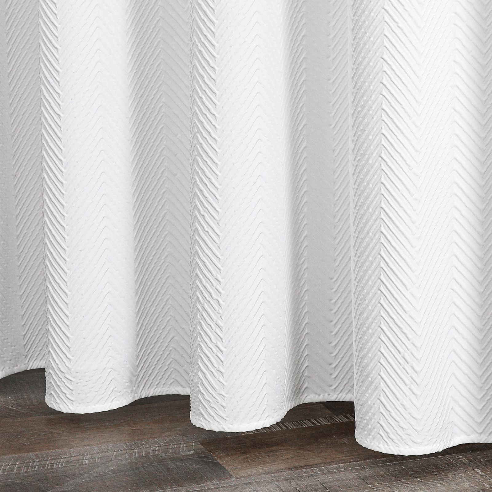Gibelle White Shower Curtain, 3D Embossed Textured Herringbone Fabric Modern Farmhouse Bathroom Decor Soft Cloth Curtain Set Wit