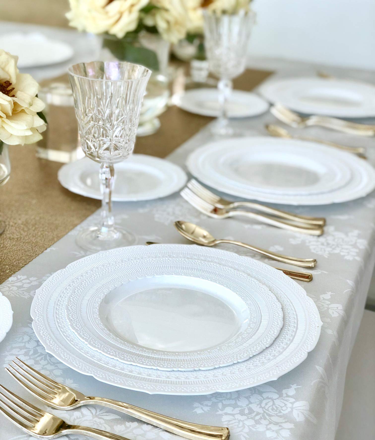 ' Occasions '' 50 Plates Pack (25 Guests)-Extra Heavyweight Vintage Wedding Disposable/Reusable Plastic Plates -25X11'' Dinner
