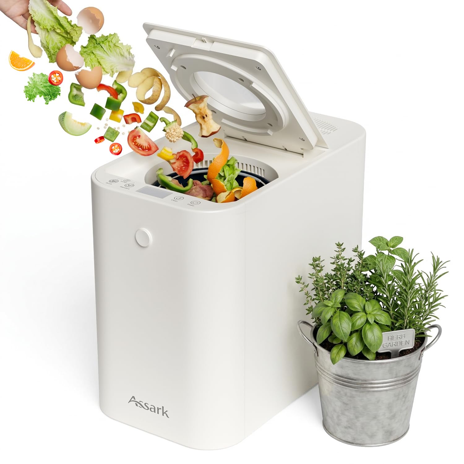 Electric Composter Smart 3L Kitchen Compost Bin Countertop Composter with Odorless Carbon Filter, Low Noise, Auto Clean, Visible
