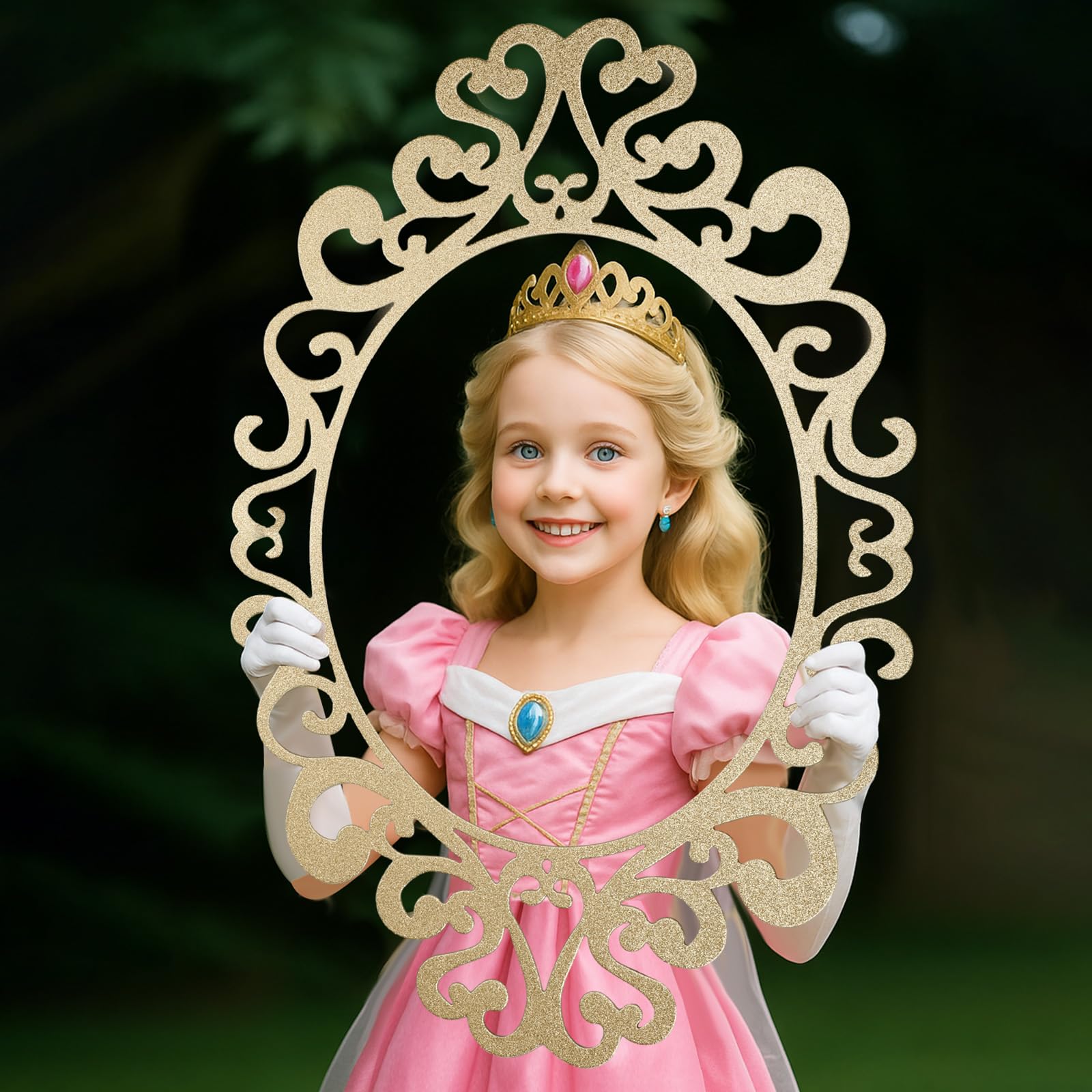 Aurelema Princess Mirror Photo Booth Props 15 x 23 Inches Princess Party Decorations Mirror Photo Props for Fairytale Birthday B