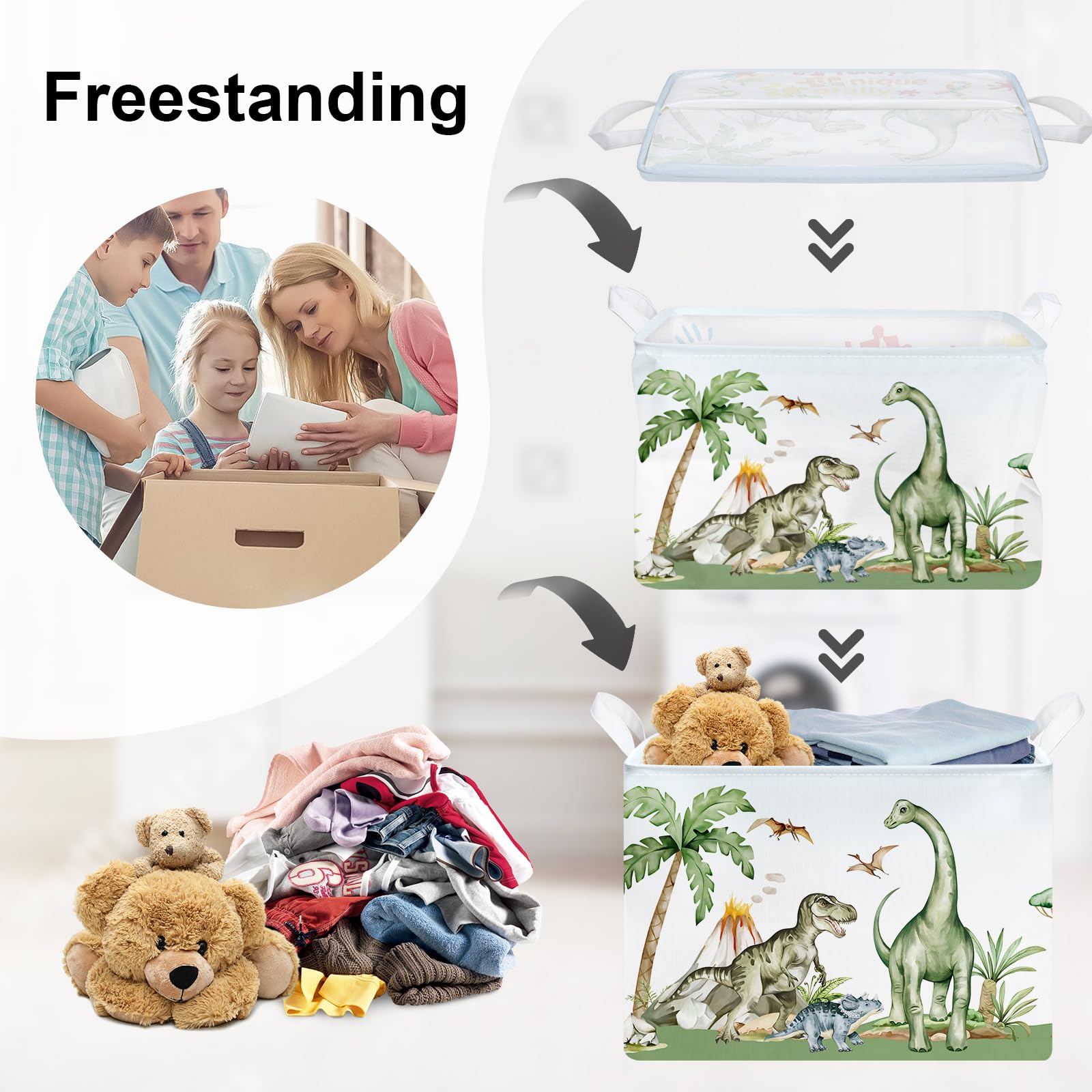 Huumonss Dinosaurs Baby Laundry Hamper Collapsible Clothes Kids Storage Basket Palm Tree Large Boys Girls Gift Toy Box Bin For N