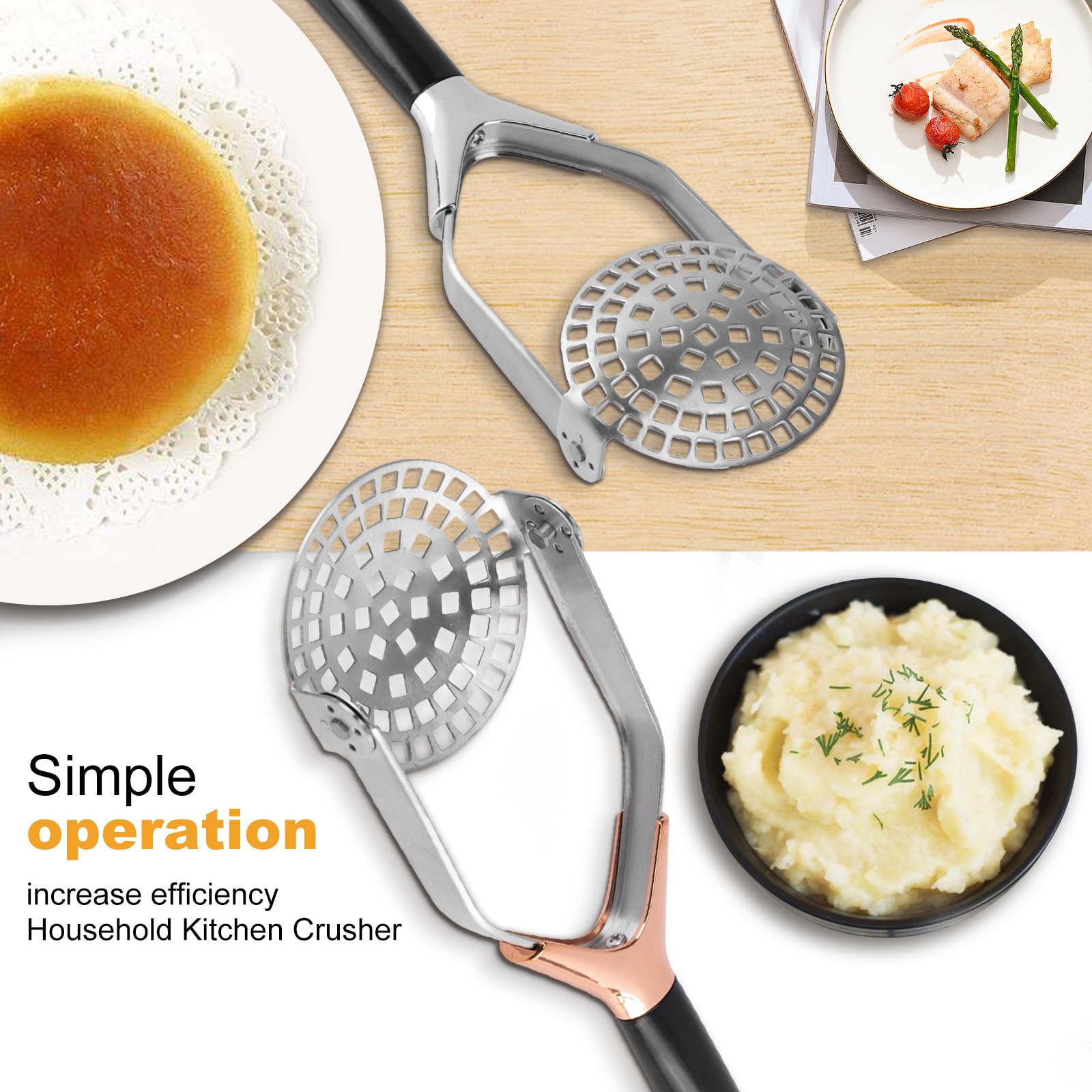 Obsoorth Potato Masher, Folding Stainless Steel Non Stick Non-Slip Mash Potatoes Masher 12 Inch Long Handle Saves Space Heavy Du