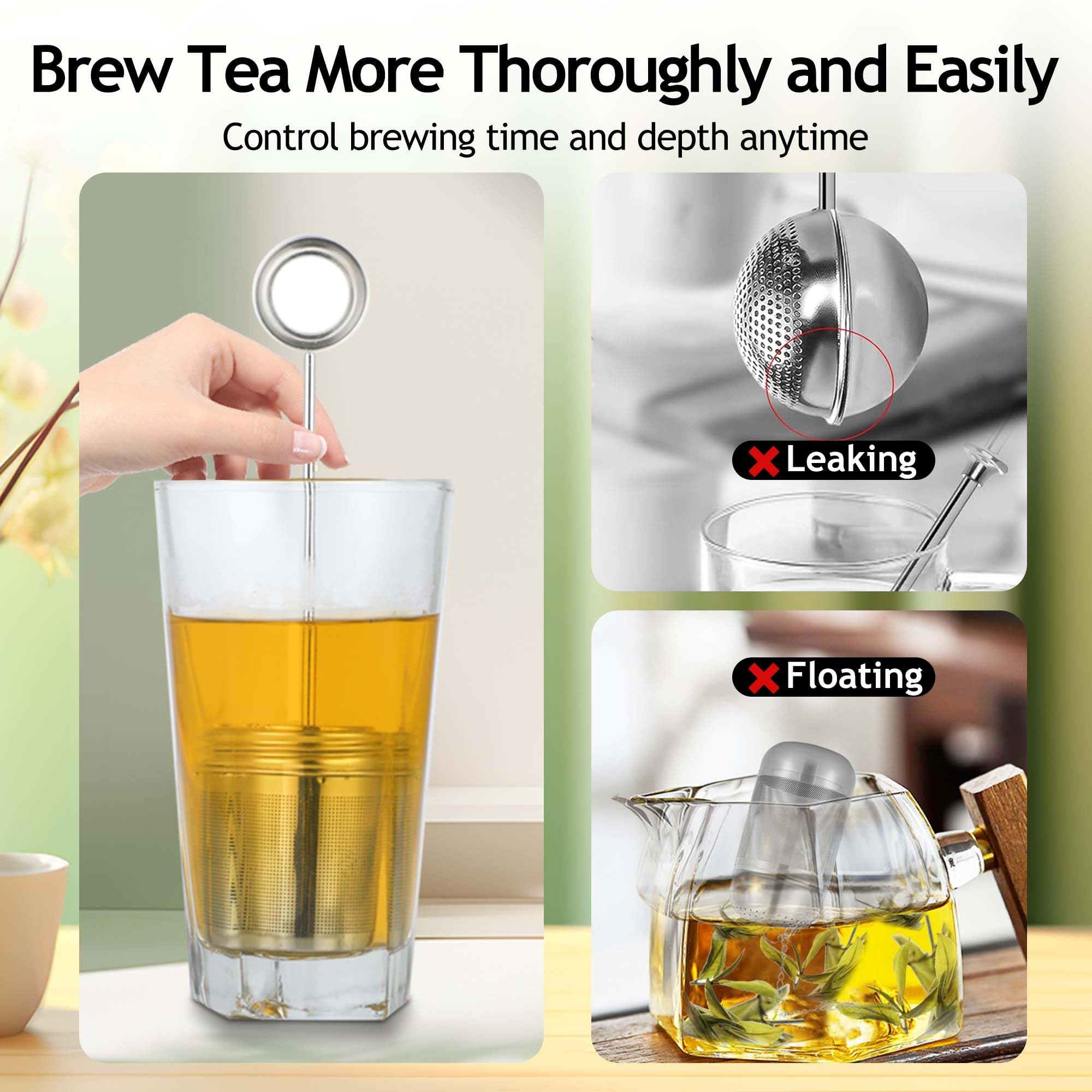 House Again 2 Pack 2 In 1 Tea Infuser For Loose Tea, Ultra Fine Mesh Tea Ball Strainer With Spoon, Updated 304 Stainless Steel,