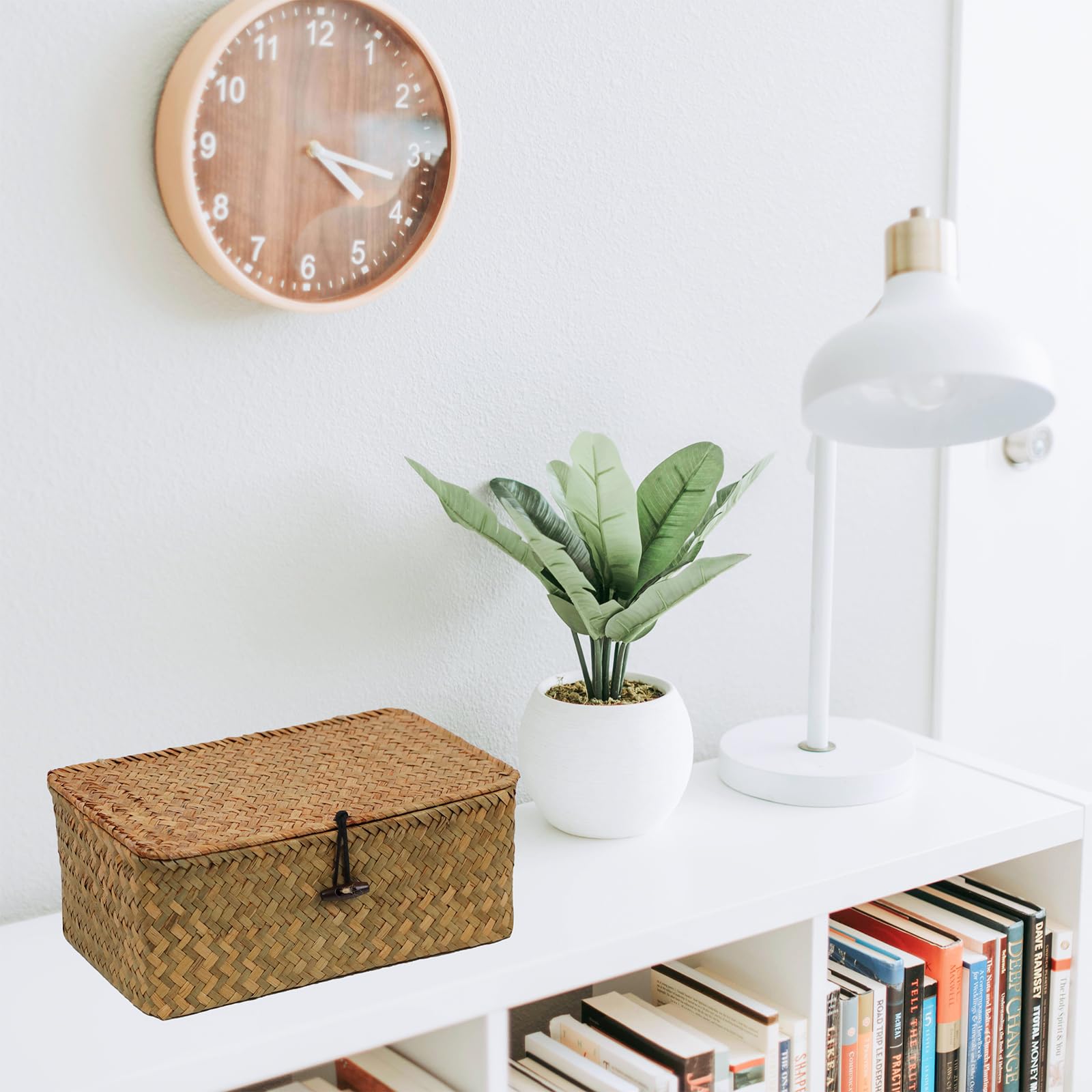 Wicker Basket With Lid, Natural Seagrass Storage Baskets For Organizing, Woven Basket For Storage, Decorative Boxes Bins With Li