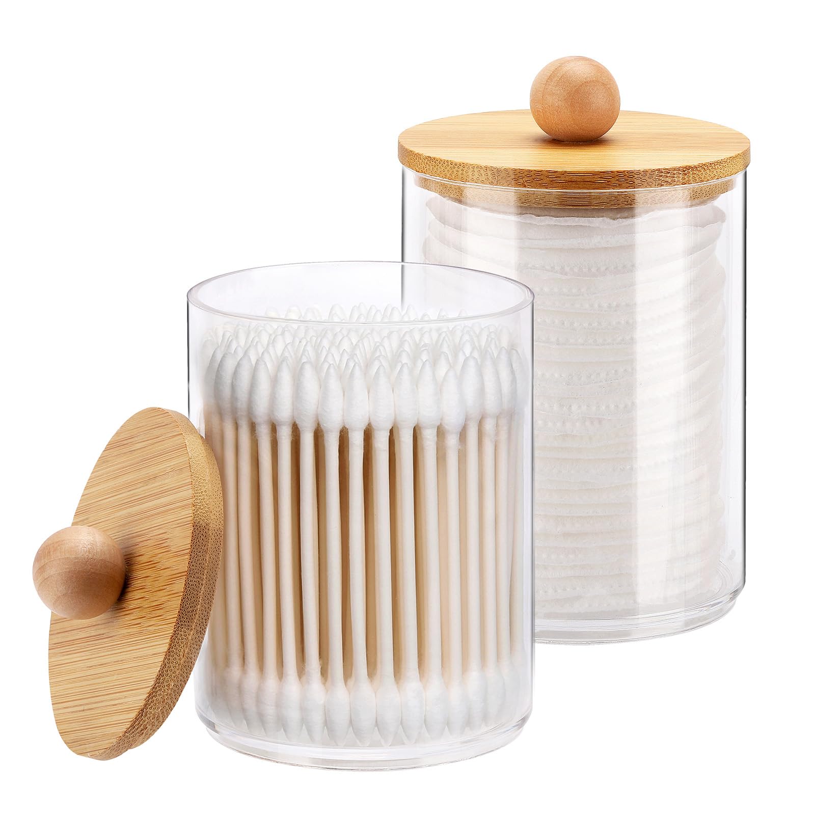 Tbestmax 10-Ounce Qtip Holder Bathroom Jars Canisters For Cotton Ball Swab Pad Storage Dispenzer, Bamboo Lid (2 Pack)