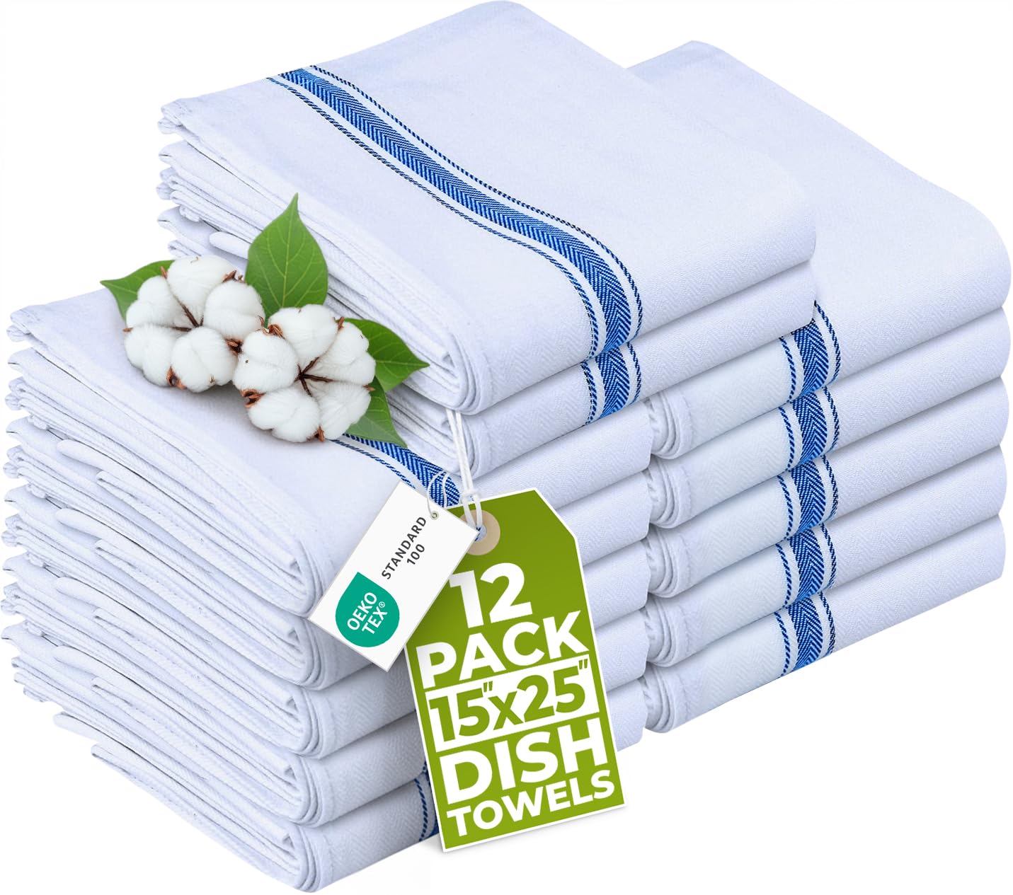 Utopia Towels Black & White Dish Towels [12 Pack - 15 x 25 Inches] 100% Ring Spun Cotton Highly Absorbent & Reusable Cleaning Ba