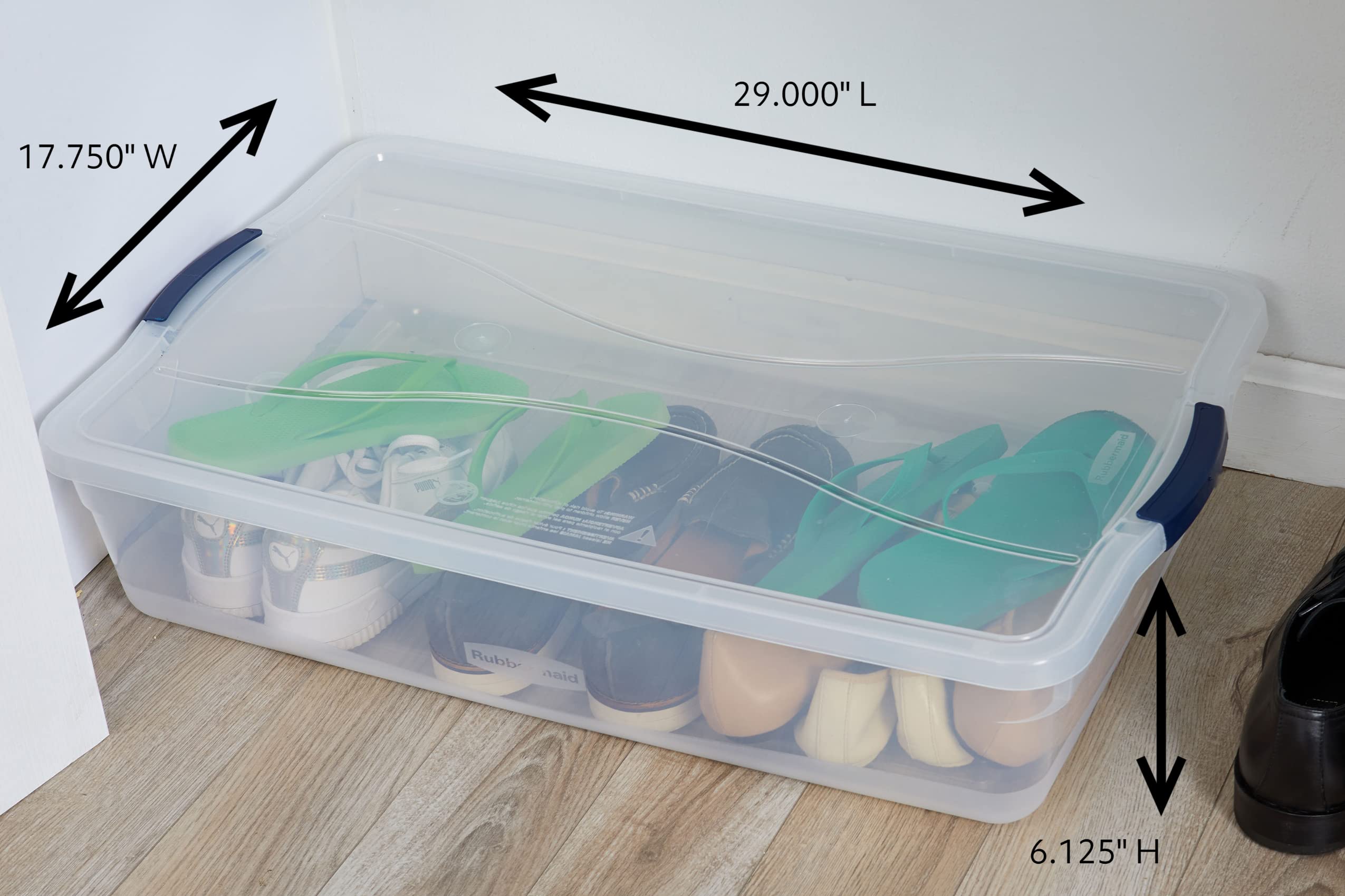 Rubbermaid Cleverstore Clear 41 Qt, 4-Pack, Made In Usa, Stackable Clear Storage Bins With Lids, See-Through Plastic Storage, Wi
