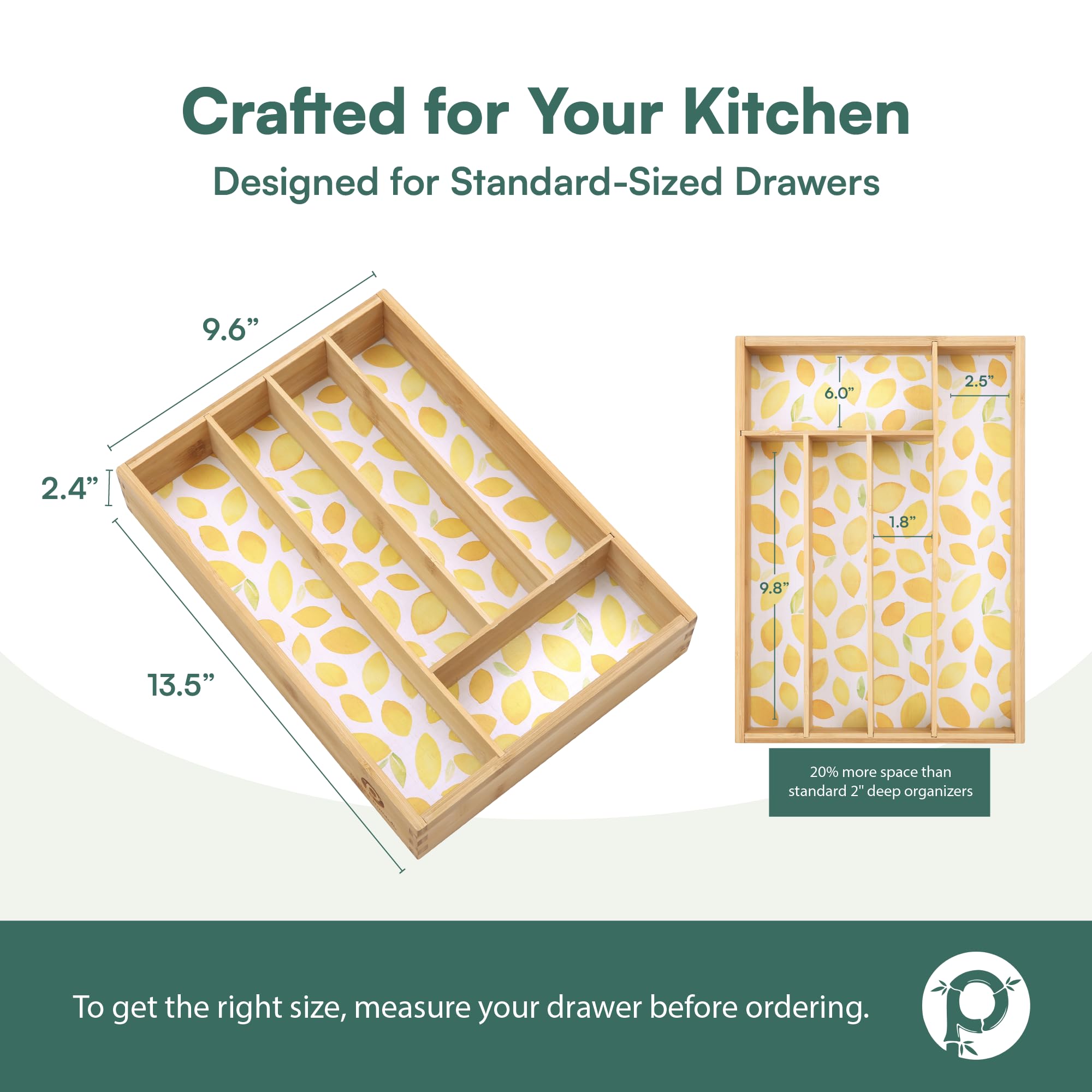 Pristine Bamboo Kitchen Drawer Organizer - Silverware Organizer For Kitchen Organization & Storage, Utensil Holder & Bamboo Orga