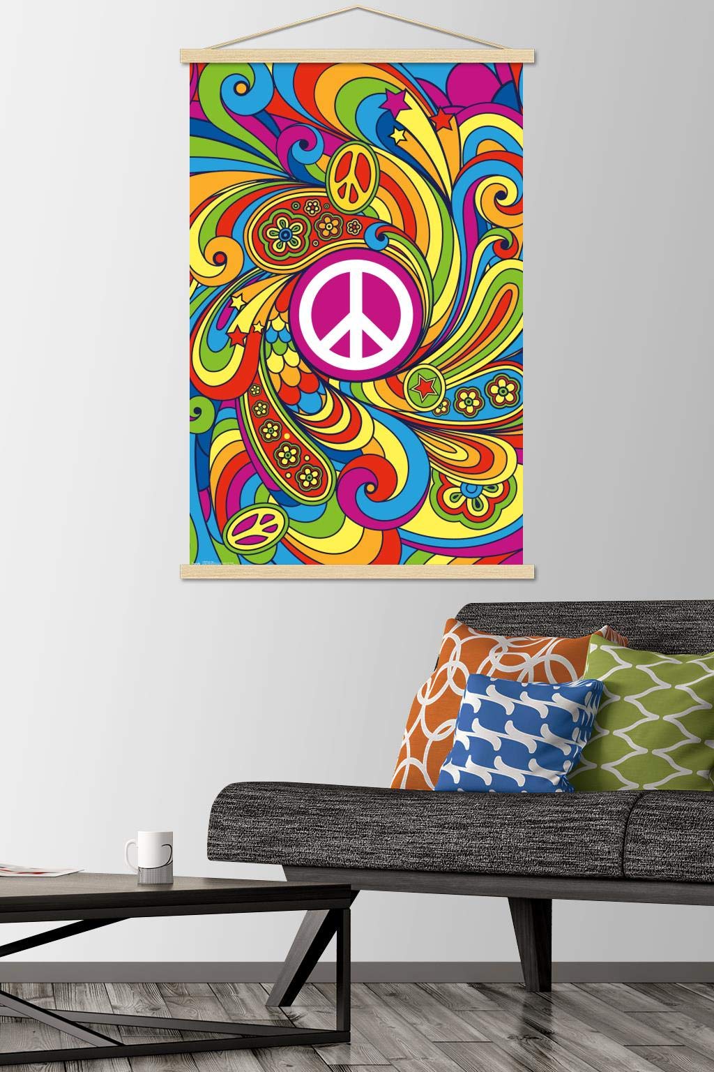 Trends International Peace Sign Wall Poster, 22.375'' X 34'', Print And Beechwood Hanger Bundle