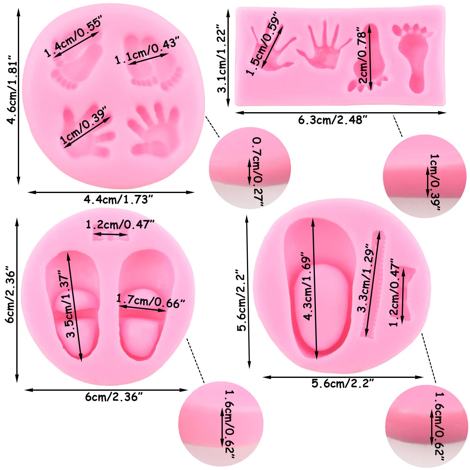 Mujiang Baby Shoes Silicone Molds Baby Hands Fondant Mold Baby Foot Candy Mold For Baby Shower Cake Decorating Cupcake Topper Su