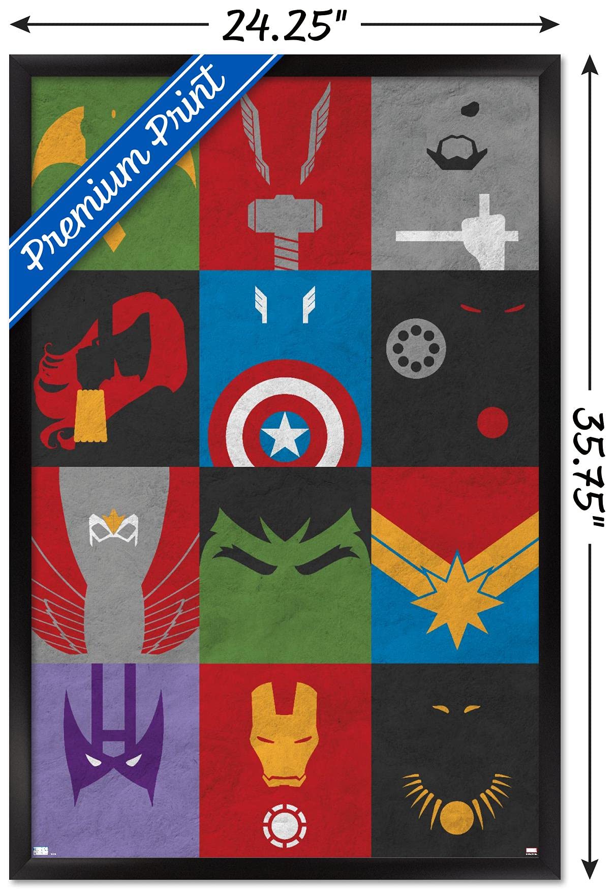 Trends International Marvel Comics - Avengers - Minimalist Grid Wall Poster, 22.375'' X 34'', Black Framed Version