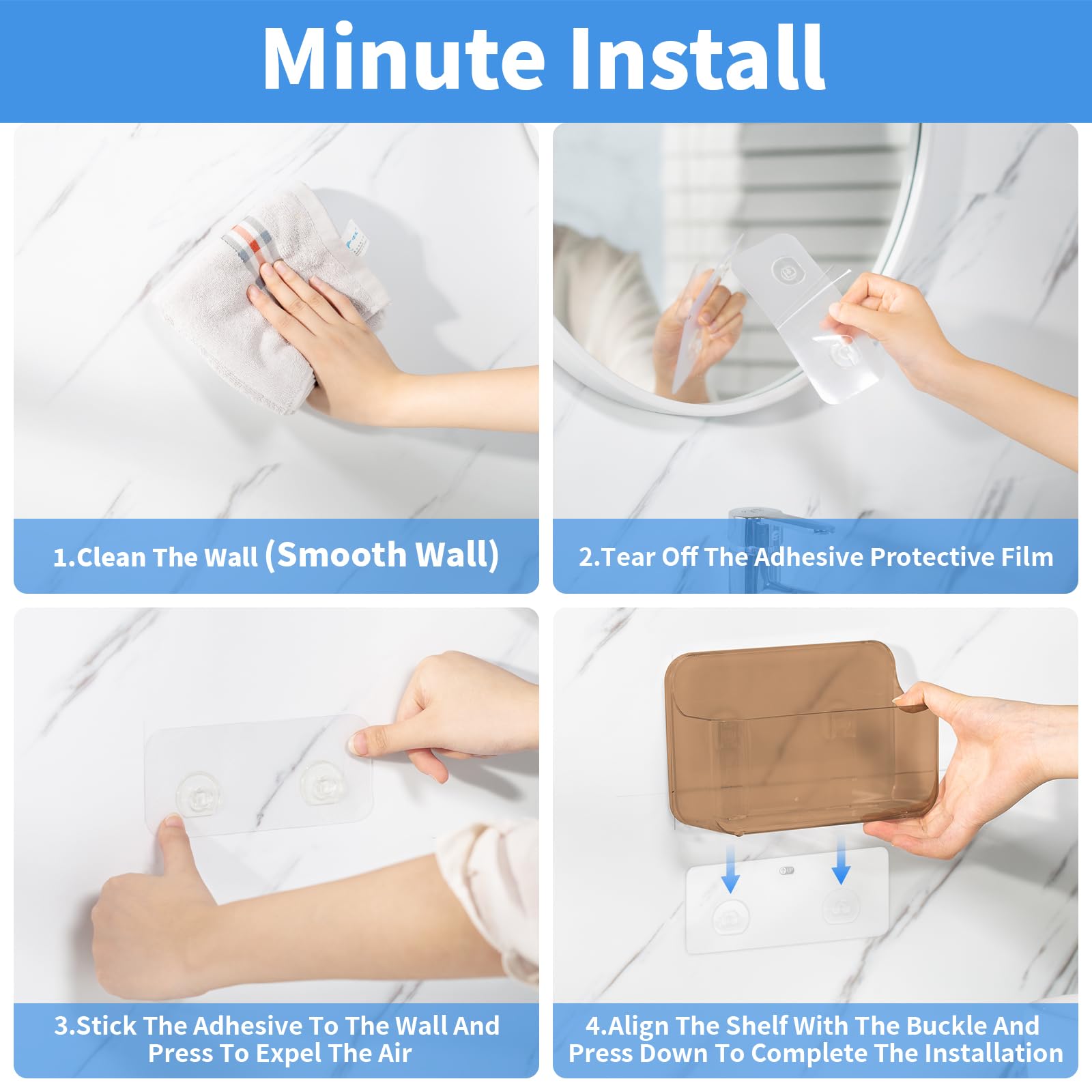 Diesisa 2Pc Acrylic Wall Mount Organizer, Adhesive Cabinet Door Organizer,Acrylic Bathroom Shelves For Wall,No Drilling Hang Wal