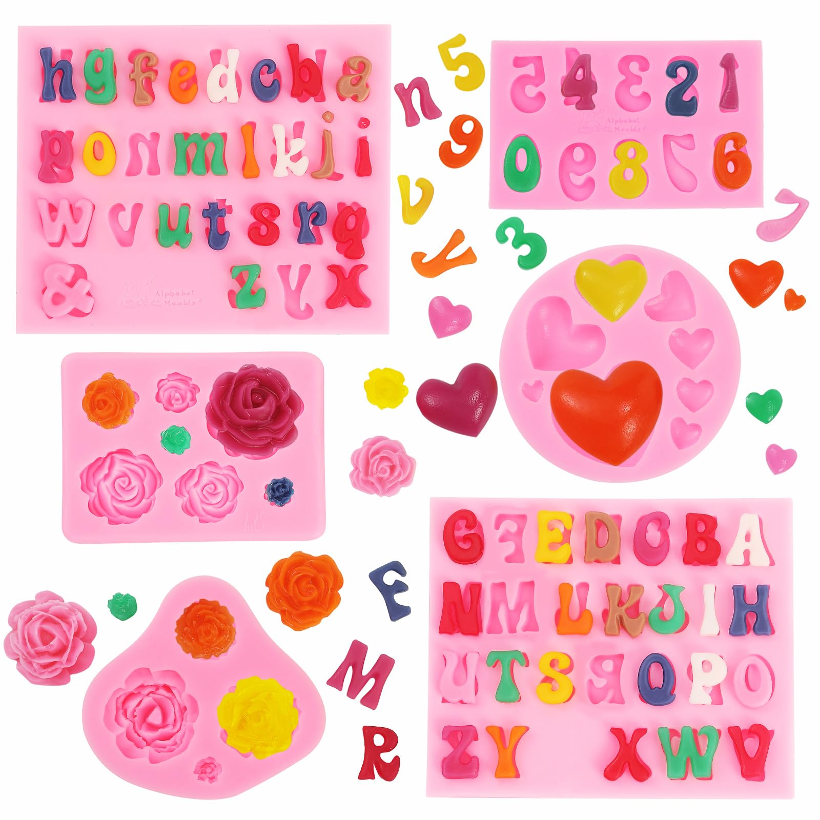 MUYIYAMEI Letter Silicone Mold Alphabet Number Molds Rose Heart Shape Cake Mould for Gummy Baking Candy Making Chocolate Molds S