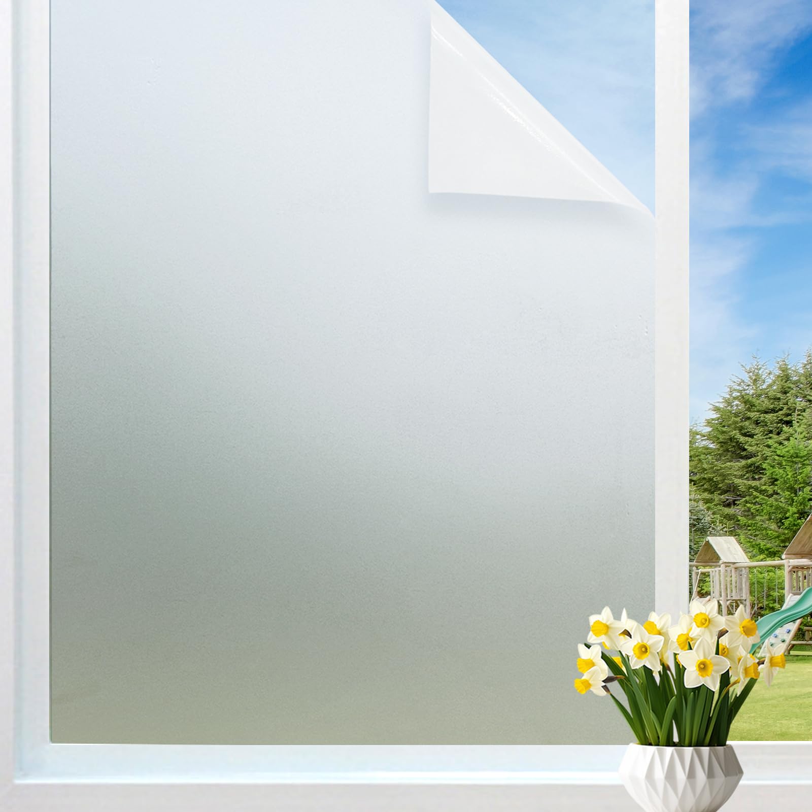 SUNDEF FILM Window Privacy Film Frosted Glass Window Film Decorative, Removable Static Cling Heat Blocking Sun Blocker Front Doo