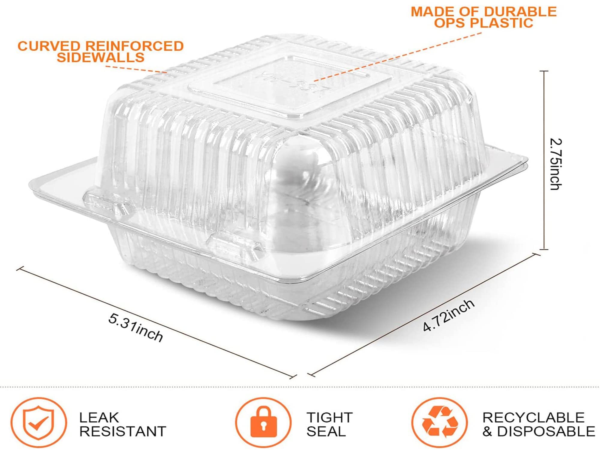 Axe Sickle 5 X 5 Inch Clear Plastic Hinged Take Out Containers Clamshell Takeout Tray 50 Count Food Clamshell Containers For Des