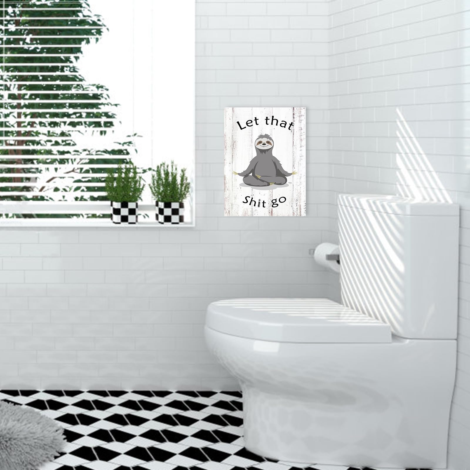 Funny Bathroom Wall Art Picture - Cute Yoga Sloth With Inspirational Quotes - Rustic Motivational Wall Decor Room Sign Canvas Po