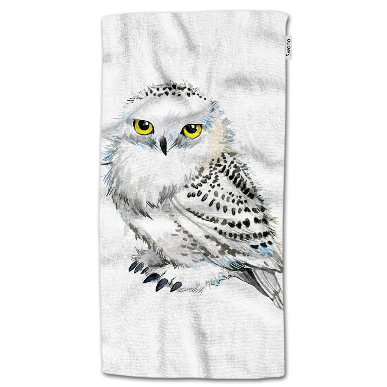 Hgod Designs Owl Hand Towels,Cute Watercolor Animal White Snowy Owl 100% Cotton Soft Bath Hand Towels For Bathroom Kitchen Hotel