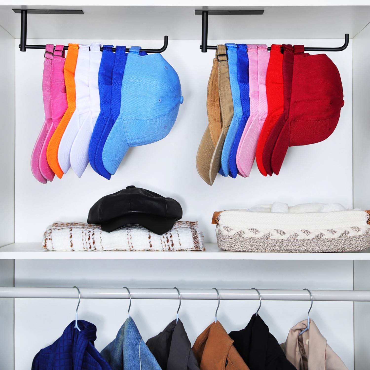 Daoun Hat Organizer For Baseball Caps, 2 Packs Baseball Hat Rack Adhesive Hat Holder, Hat Hanger For Closet Door And Bedroom, Bl