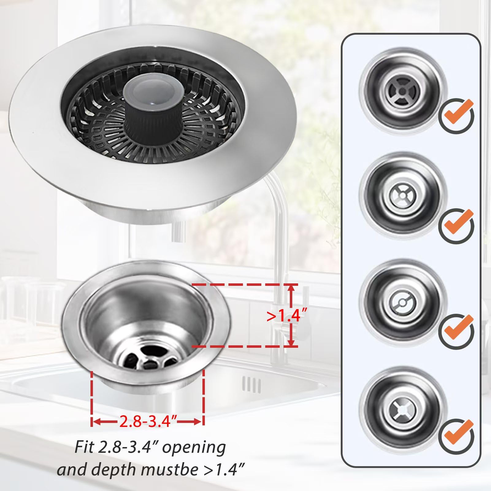 Anlige Kitchen Sink Drain Strainer,3 In 1 Pop Up Kitchen Sink Stopper,Made Of Brass Material,With An Extra Basket Strainer,Sink