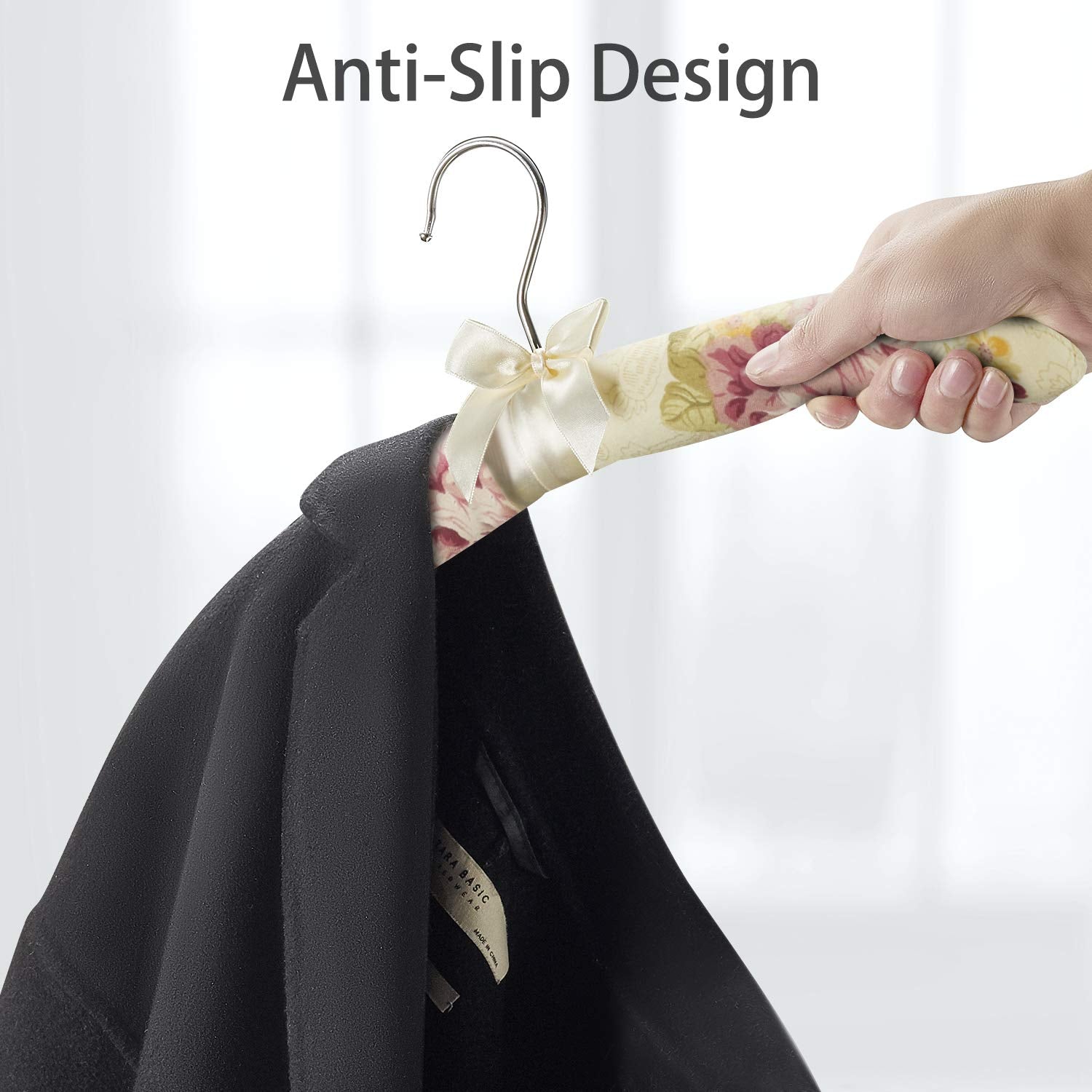 GLCON Padded Clothes Hangers for Sweaters - Non-Slip Foam Satin Covers, Floral Design, Pack of 10