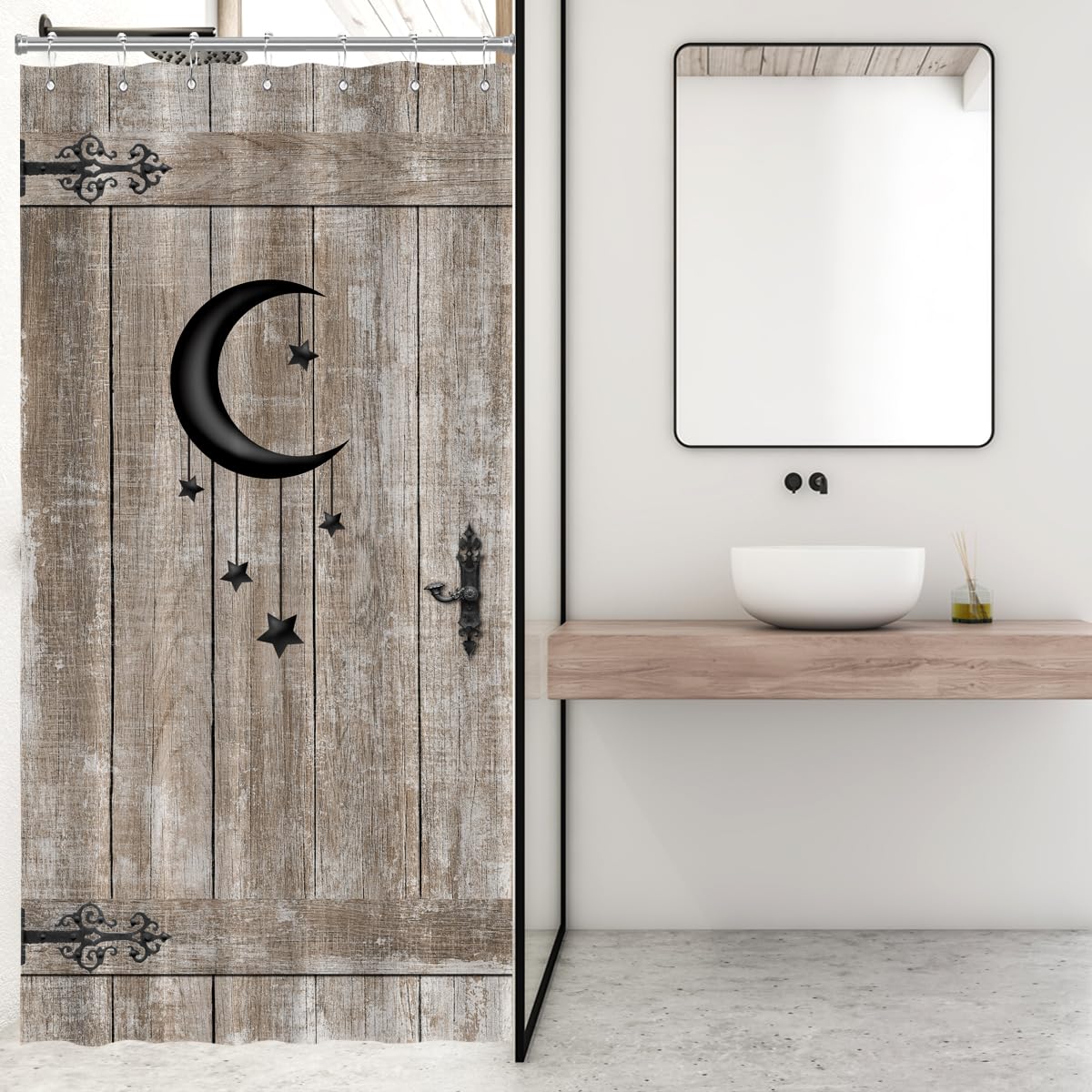 Zxmbf Moon Star Barn Door Shower Curtain Small Stall Rustic Wooden Plank Vintage Farmhouse Country Old Garage 72Lx36W Inch Home