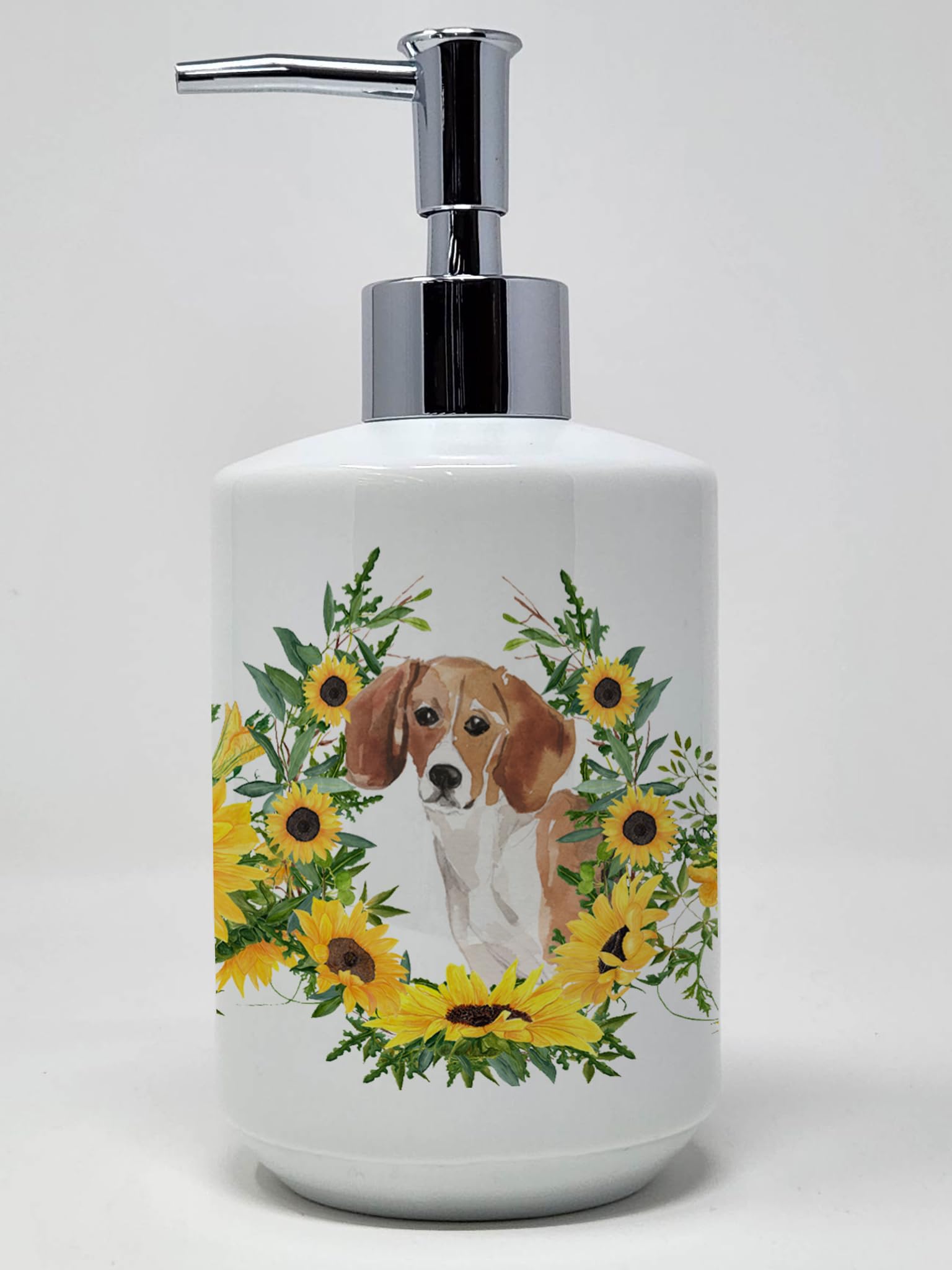 Caroline'S Treasures Ck2952Soap Beagle In Sunflowers Ceramic Soap Dispenser Hand Soap Dispenser Pump Bottles For Bathroom Kitche