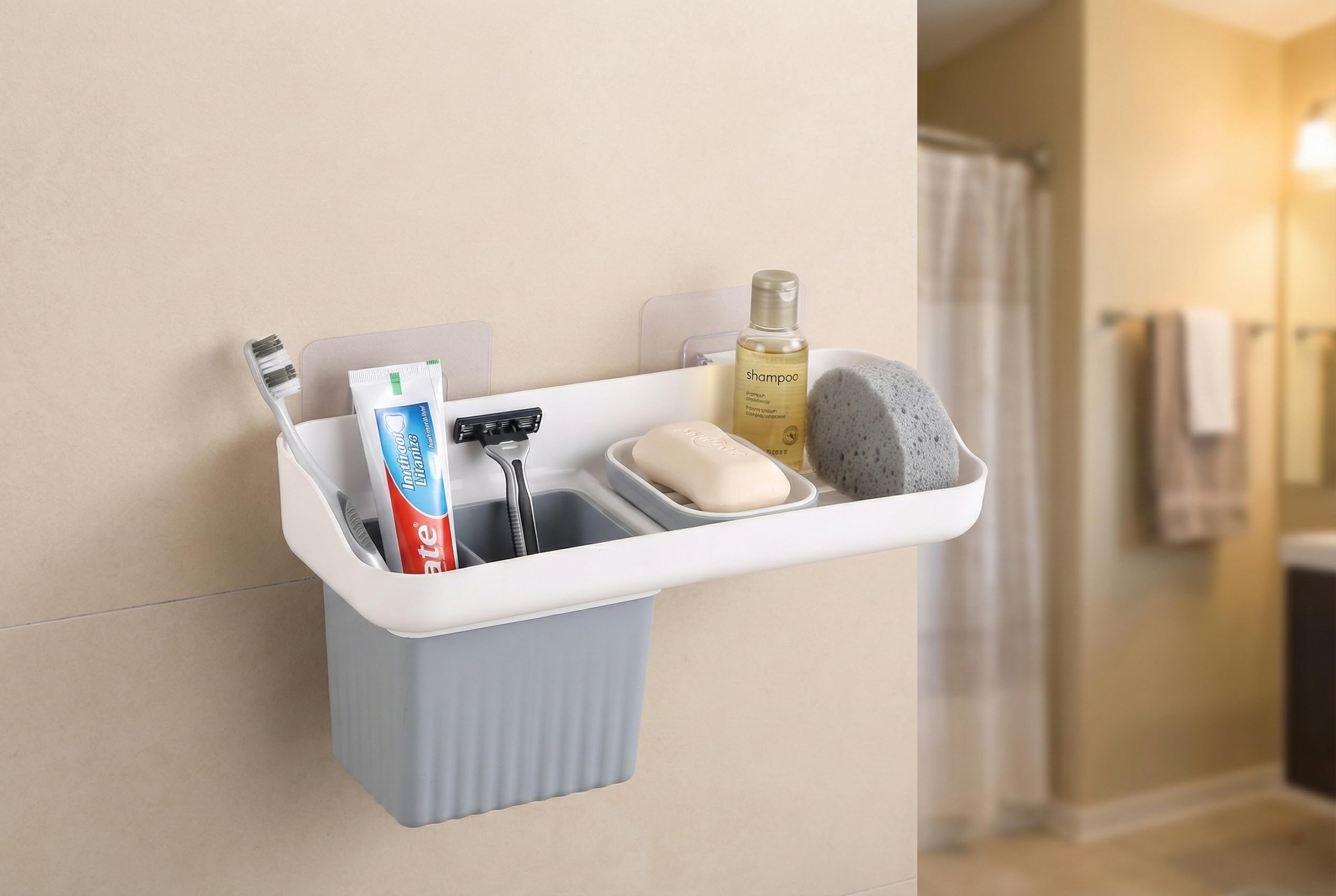 Xmart India Wall Mounted Soap Dish & Toothbrush Holder - Multipurpose Plastic Bathroom Organizer Rack For Wash Basin, Bathroom A