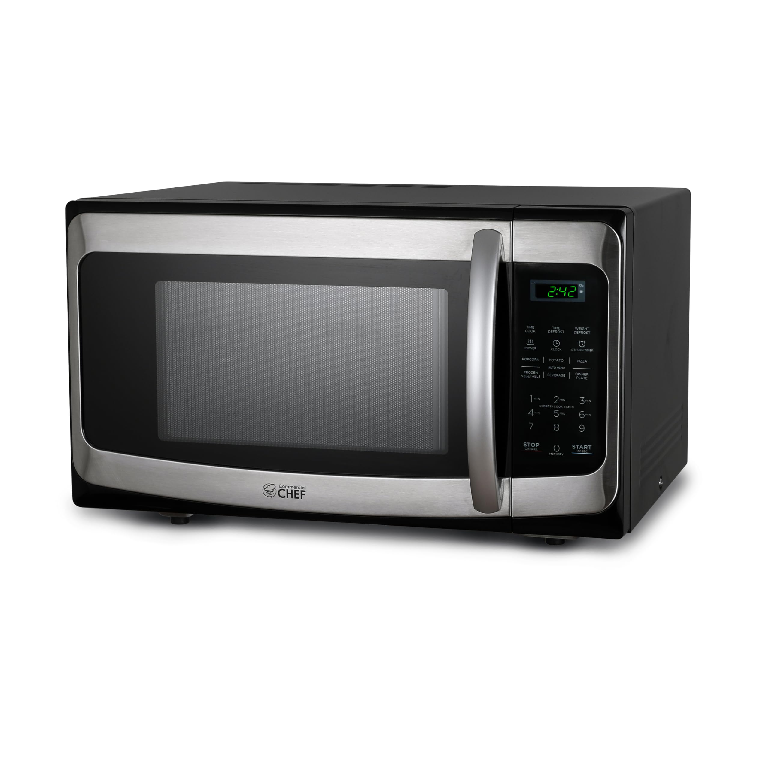 Commercial Chef 1.1 Cu Ft Microwave With 10 Power Levels, Microwave 1000W With Push Button Door Lock, Countertop Microwave With
