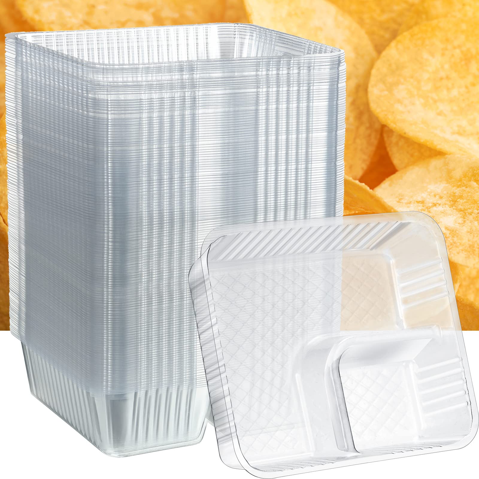 300 Pcs 12Oz Nacho Trays Disposable Food Tray 2 Compartment Nacho Boat Concession Stand Supplies Movie Night Snack Trays Clear P