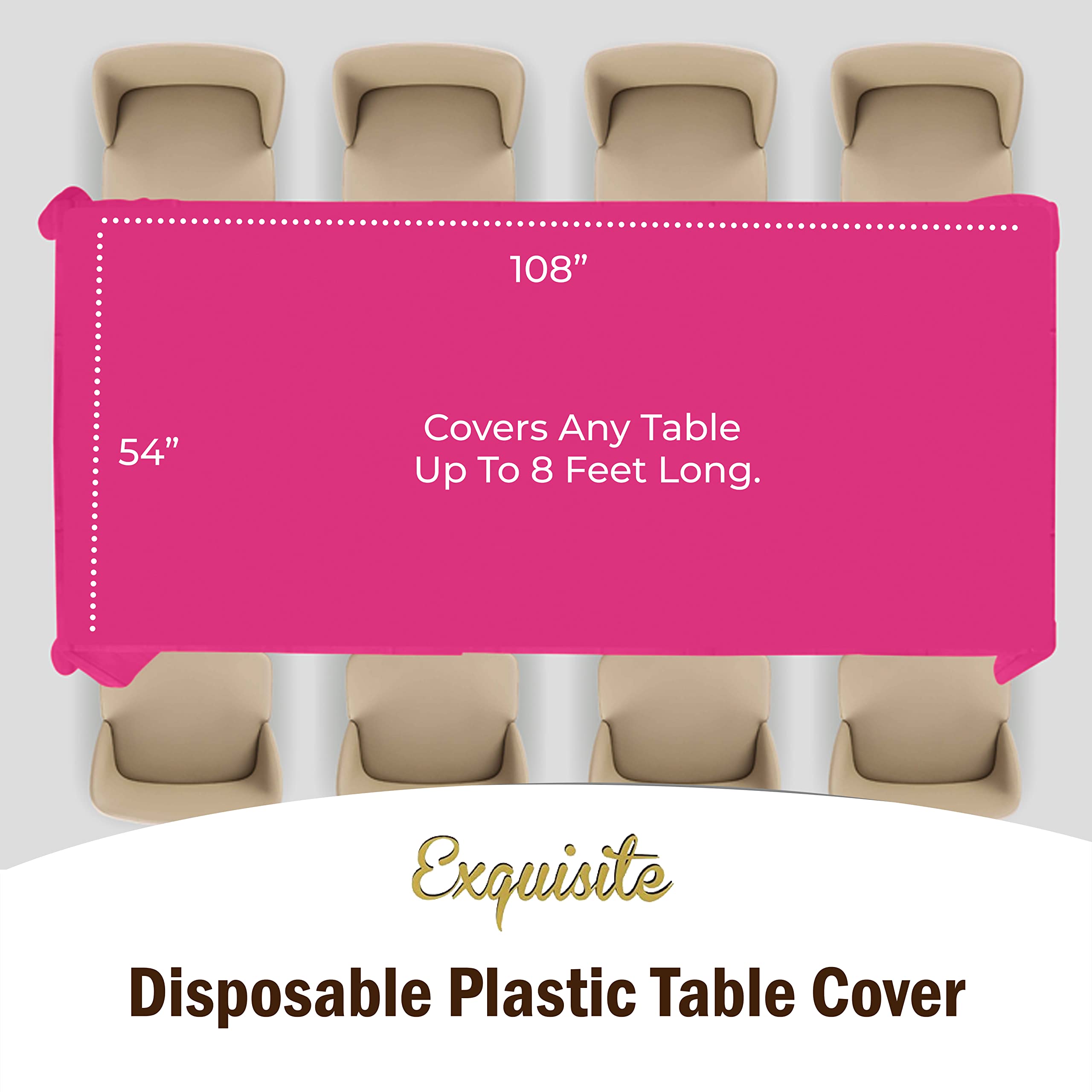 Exquisite 6-Pack Premium Plastic Tablecloth 54In. X 108In. Rectangle Plastic Table Cover - Cerise
