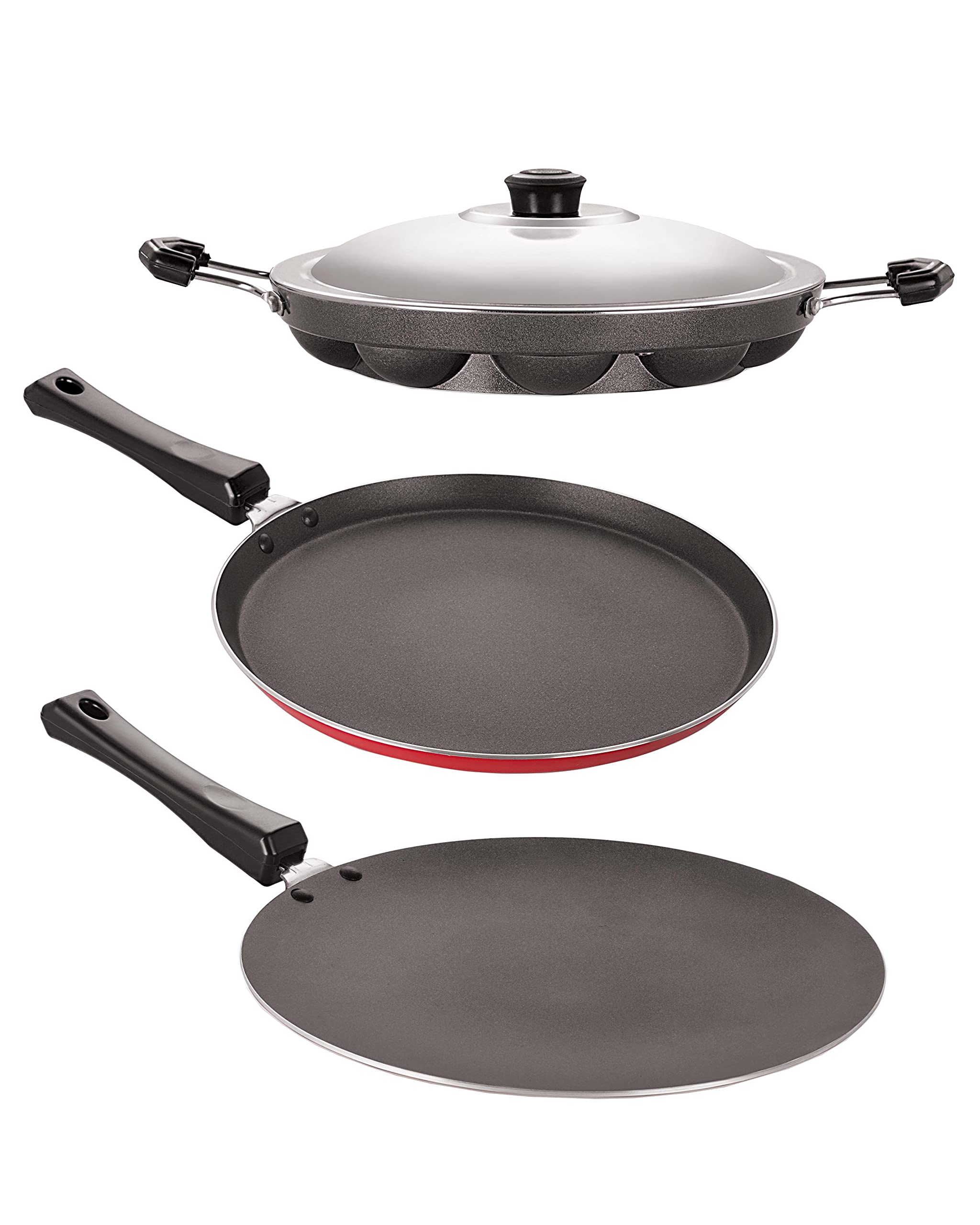 Nirlon NonStick Aluminium Cookware Set, 5Pieces, Red & Black