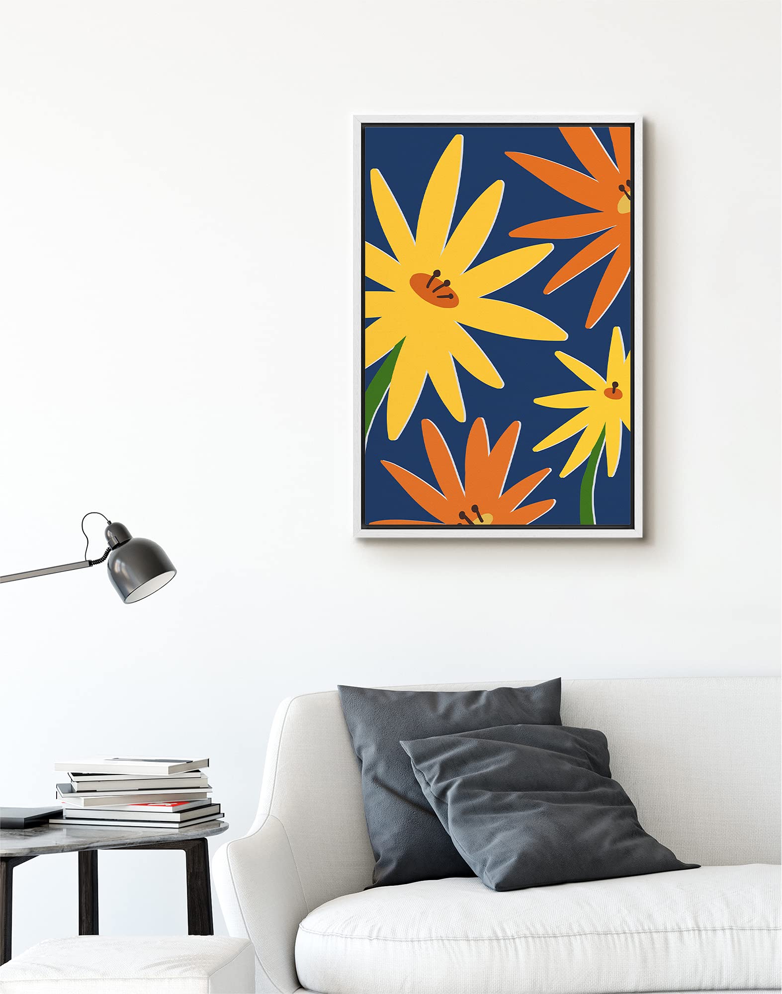 Signford Framed Canvas Print Wall Art Yellow & Orange Flower Print Nature Wilderness Illustrations Modern Art Contemporary Color