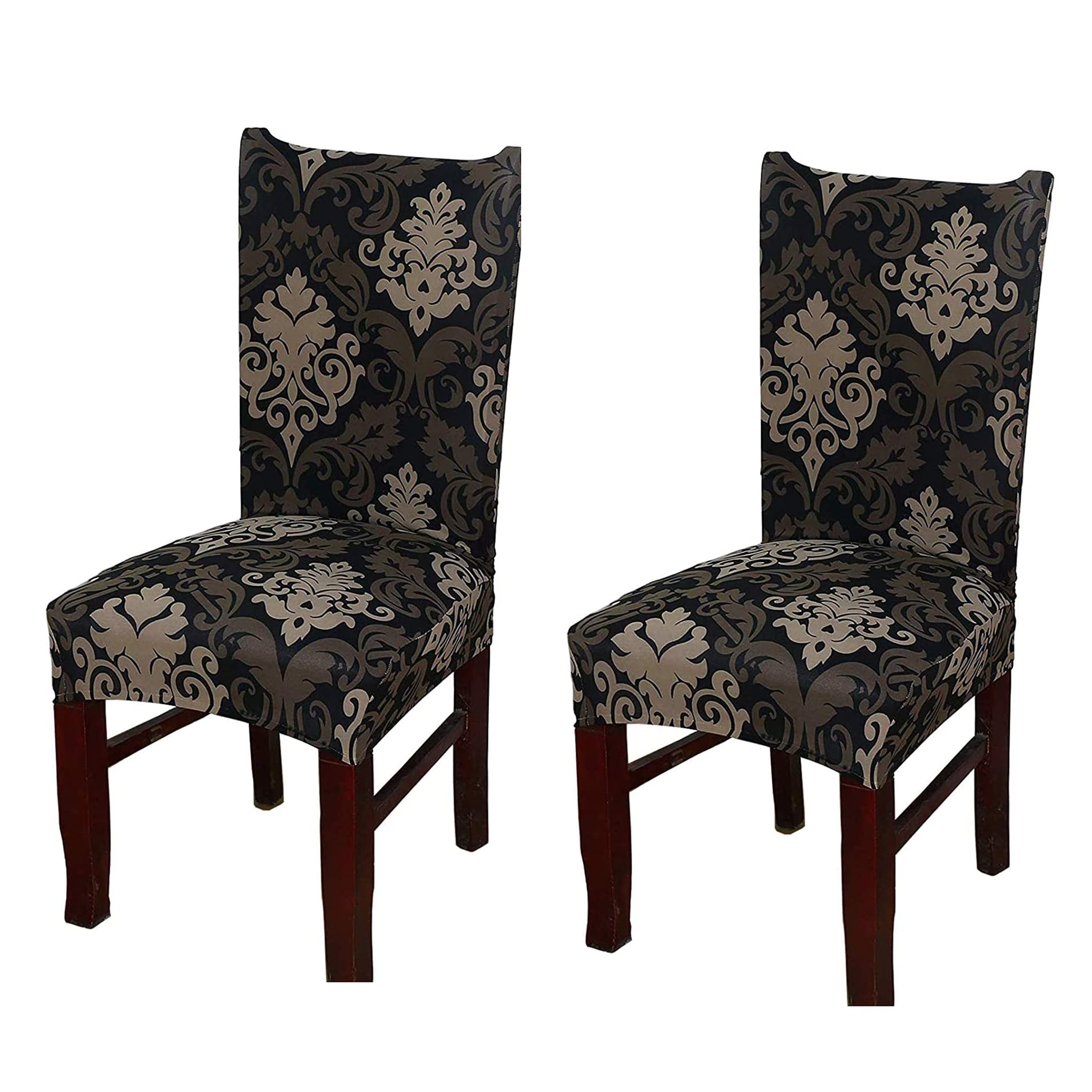 House Of Quirk Elastic Chair Cover Stretch Removable Washable Short Dining Chair Cover Protector Seat Slipcover (Pack 2, Black B